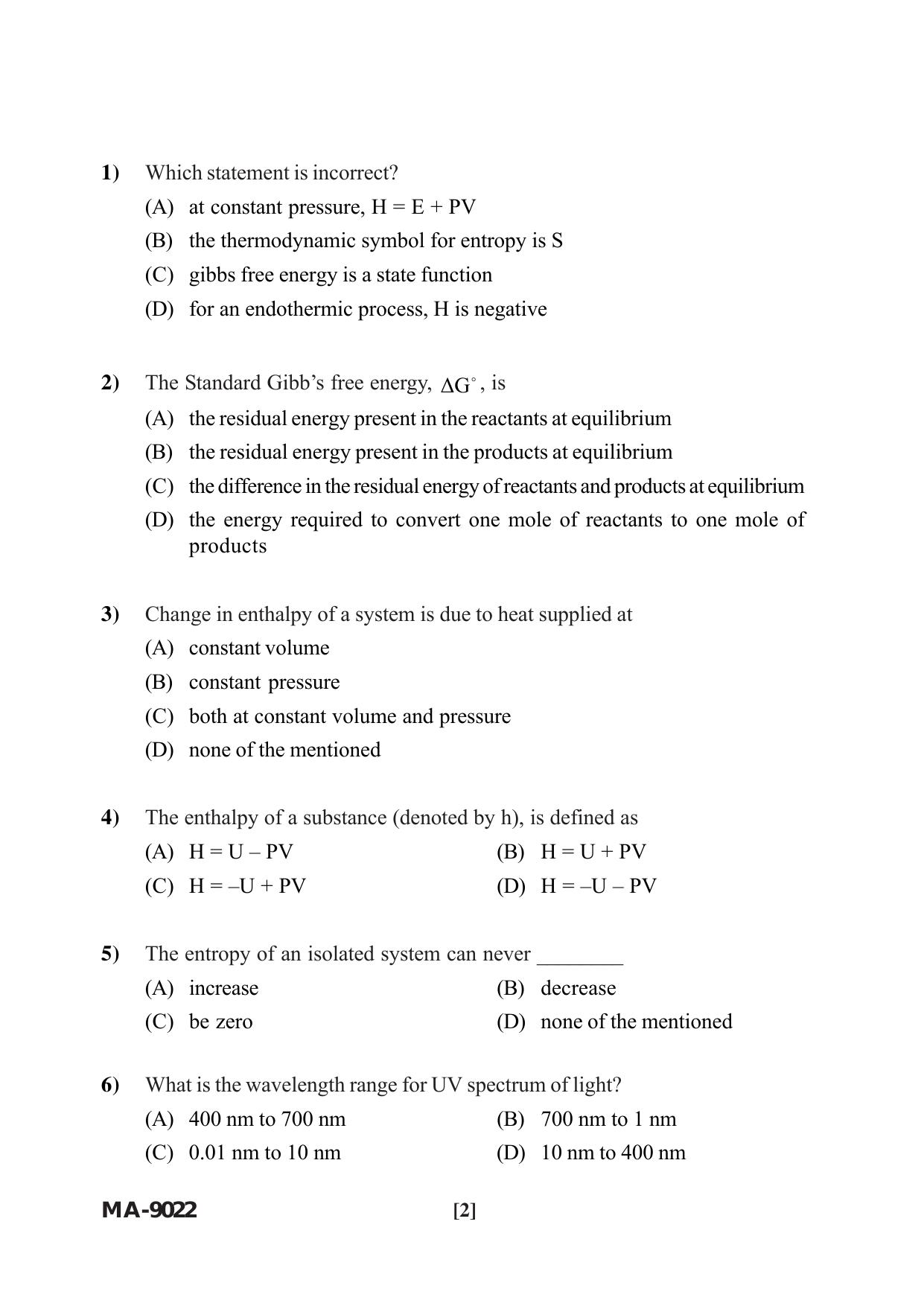 Mysore University PG Entrance Exam 2022: M.Tech Material Science Question Paper - Page 2