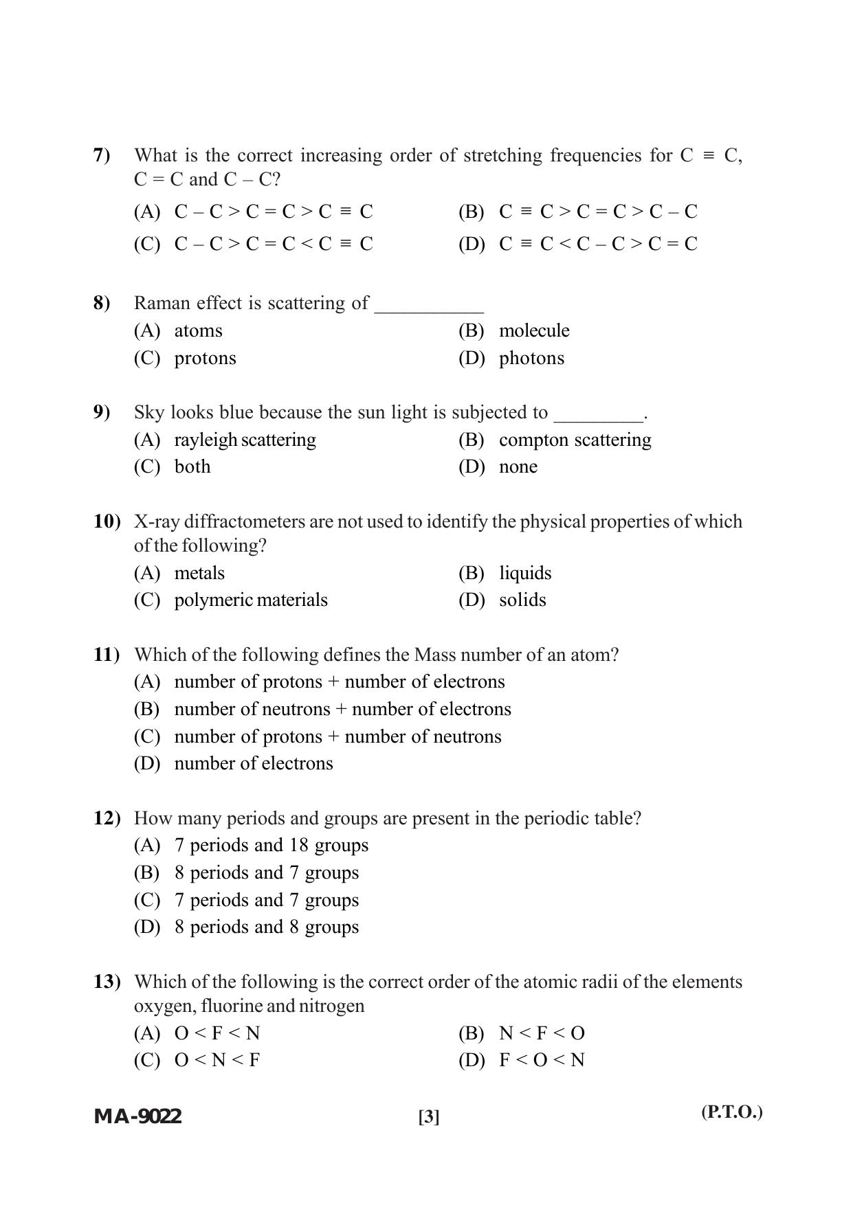 Mysore University PG Entrance Exam 2022: M.Tech Material Science Question Paper - Page 3