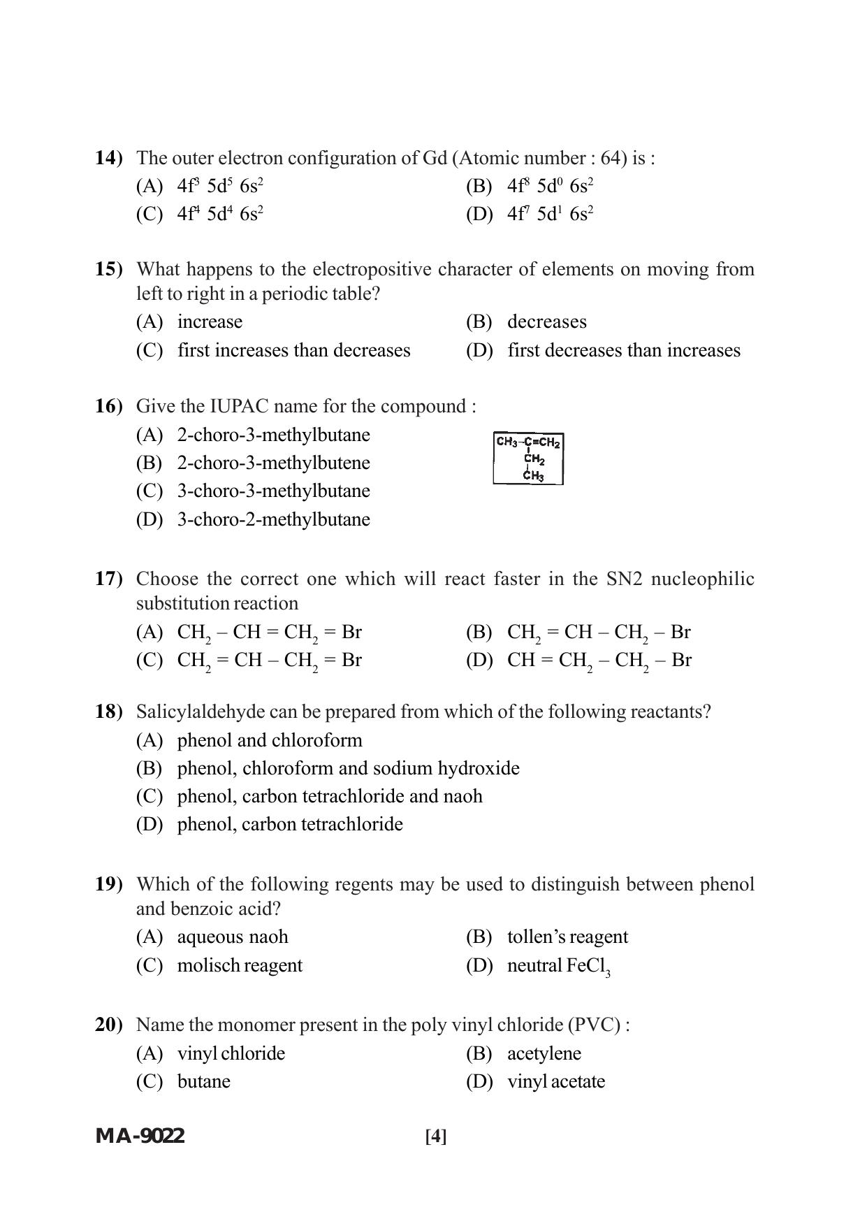 Mysore University PG Entrance Exam 2022: M.Tech Material Science Question Paper - Page 4