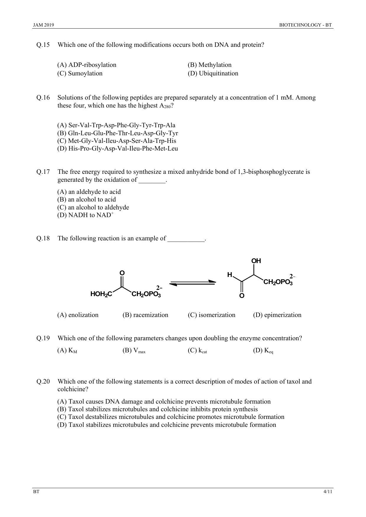 JAM 2019: BT Question Paper - Page 4