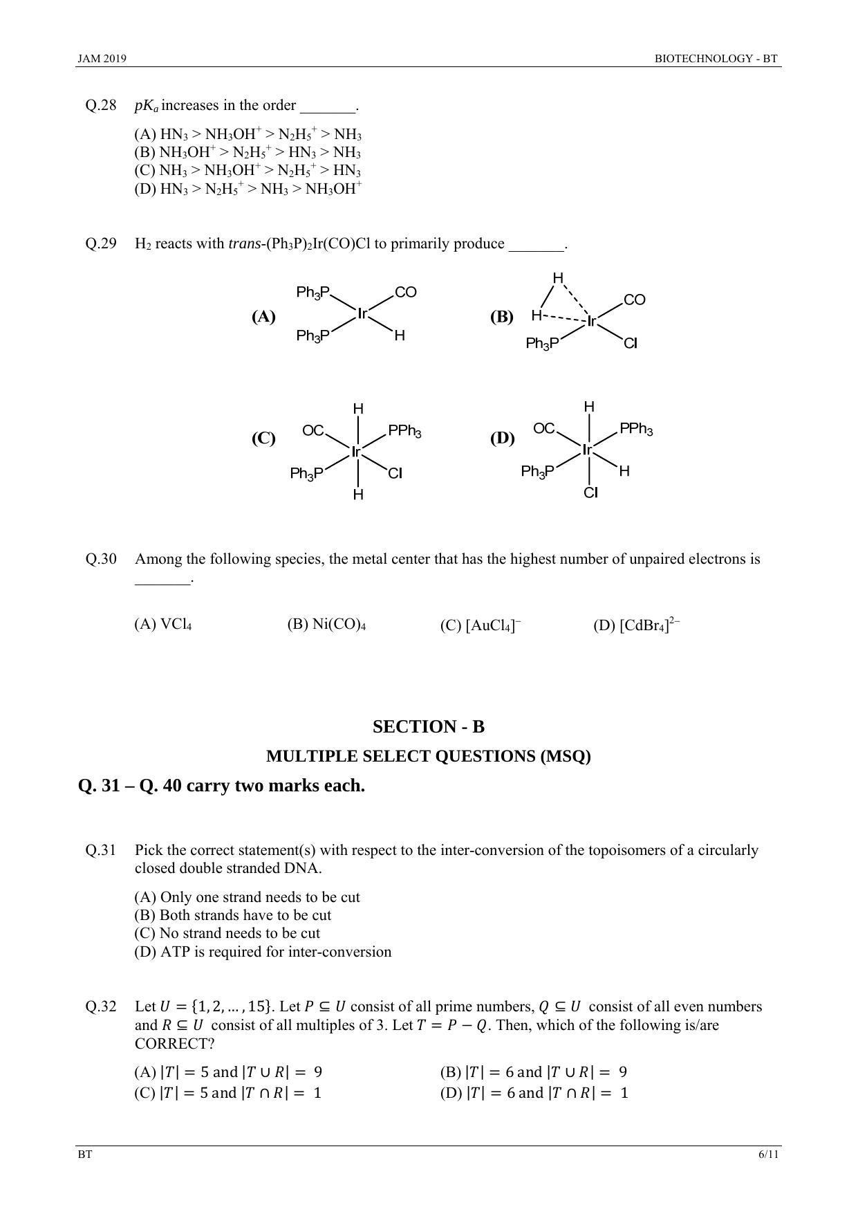 JAM 2019: BT Question Paper - Page 6