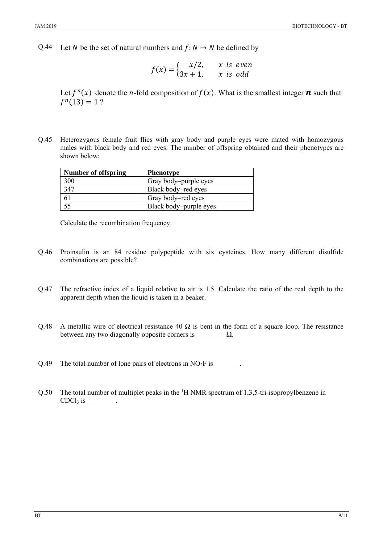 JAM 2019: BT Question Paper - Page 9