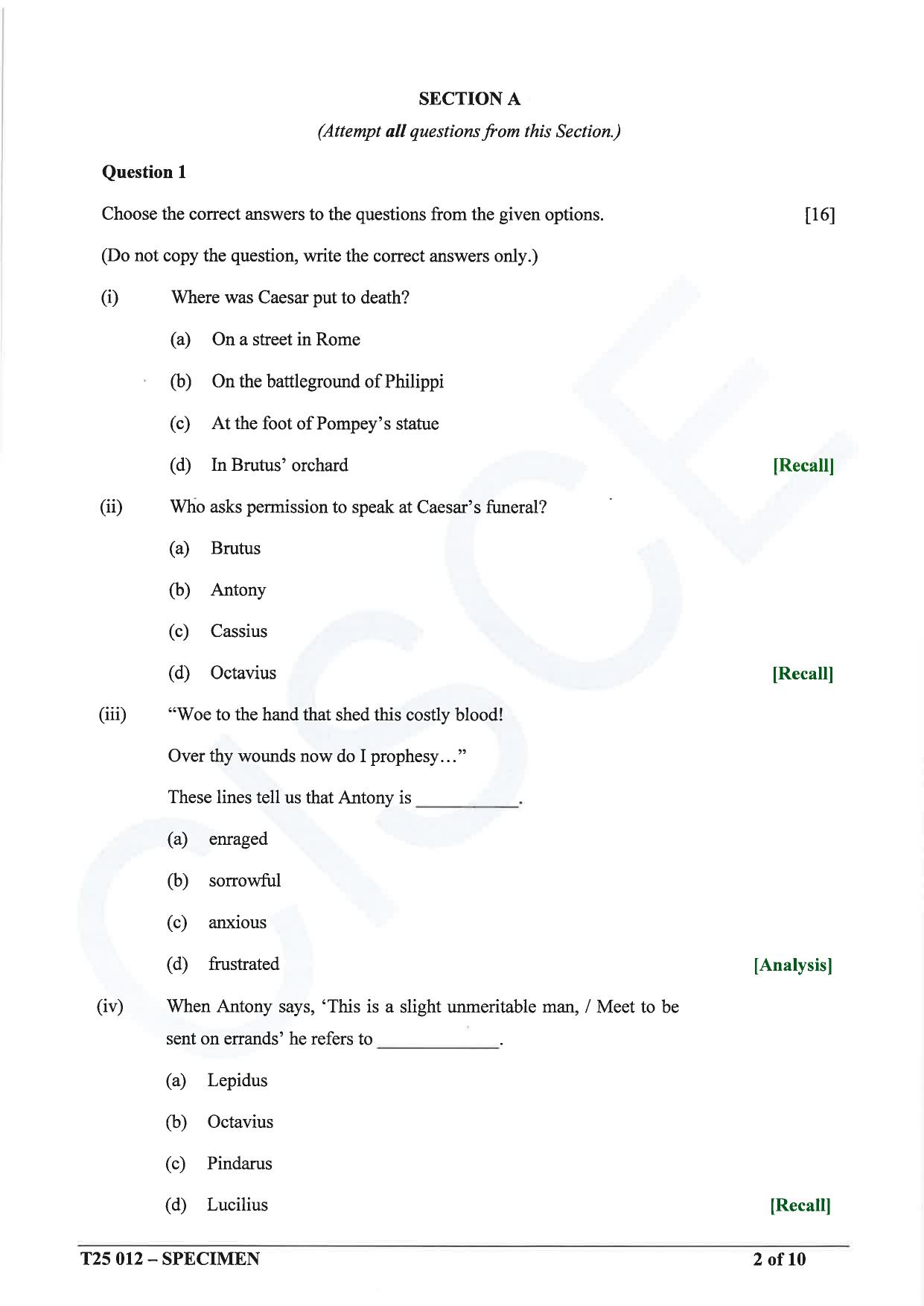 ICSE Class 10 2025 English Language (English Paper 2) (QP & MS) Specimen Paper - Page 2