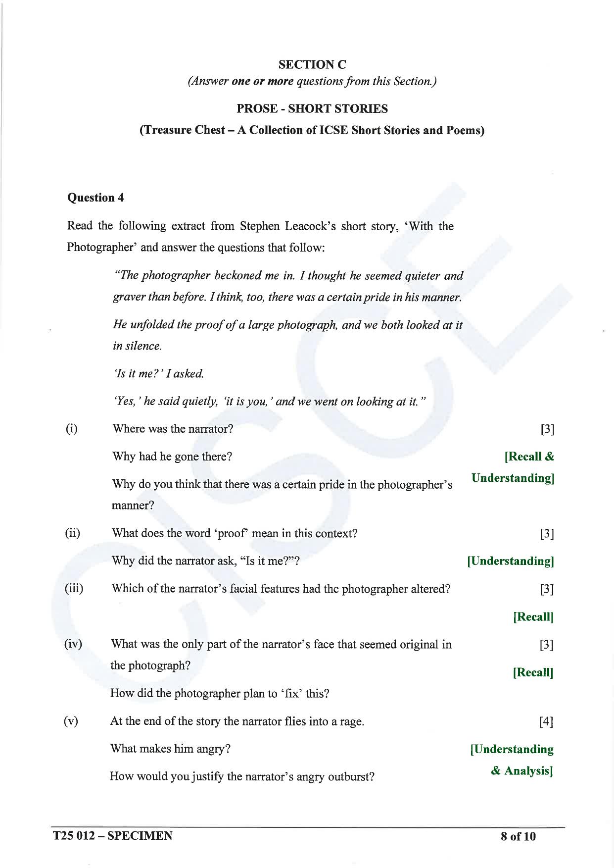 ICSE Class 10 2025 English Language (English Paper 2) (QP & MS) Specimen Paper - Page 8