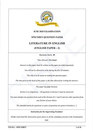 ICSE Class 10 2025 English Language (English Paper 2) (QP & MS) Specimen Paper