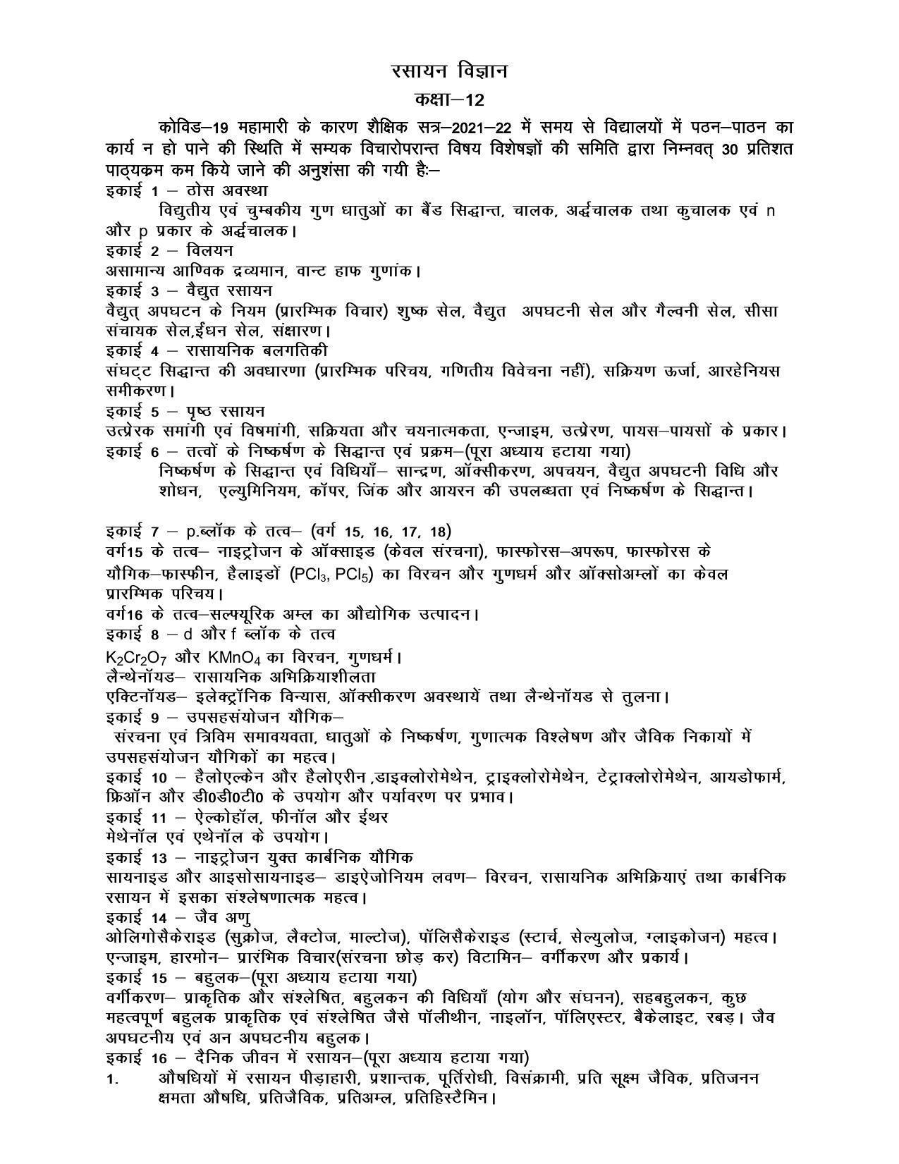 UP Board Class 12 Syllabus Chemistry - Page 1