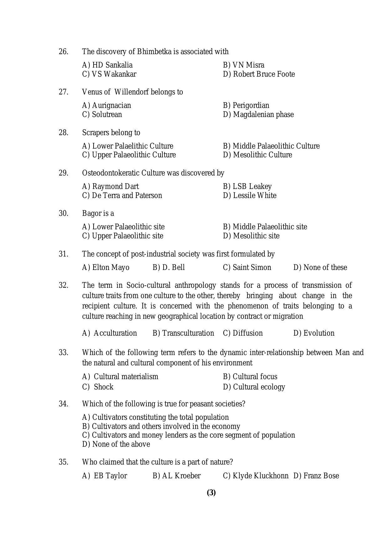 PU MPET Anthropology 2016 Question Paper - Page 3