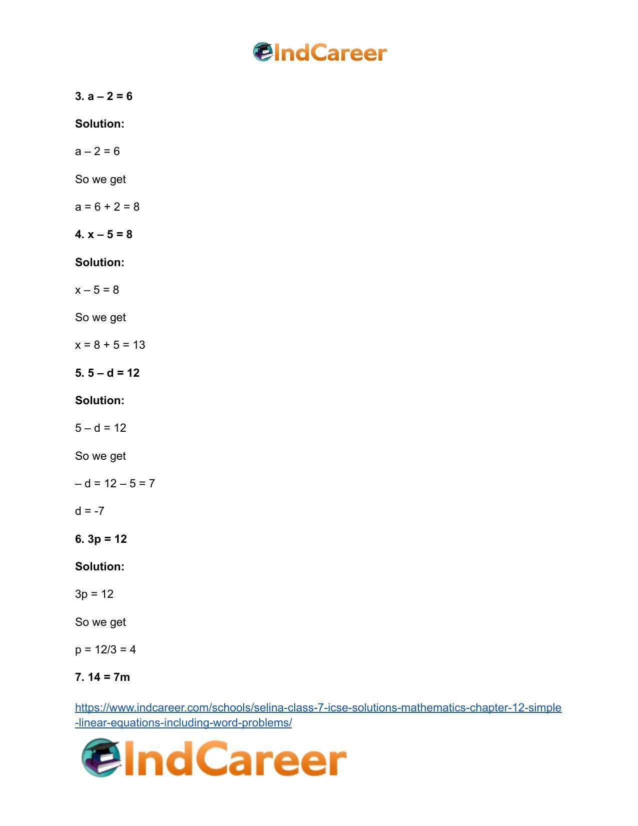 Selina Class 7 ICSE Solutions Mathematics : Chapter 12- Simple Linear Equations (Including Word Problems) - Page 3