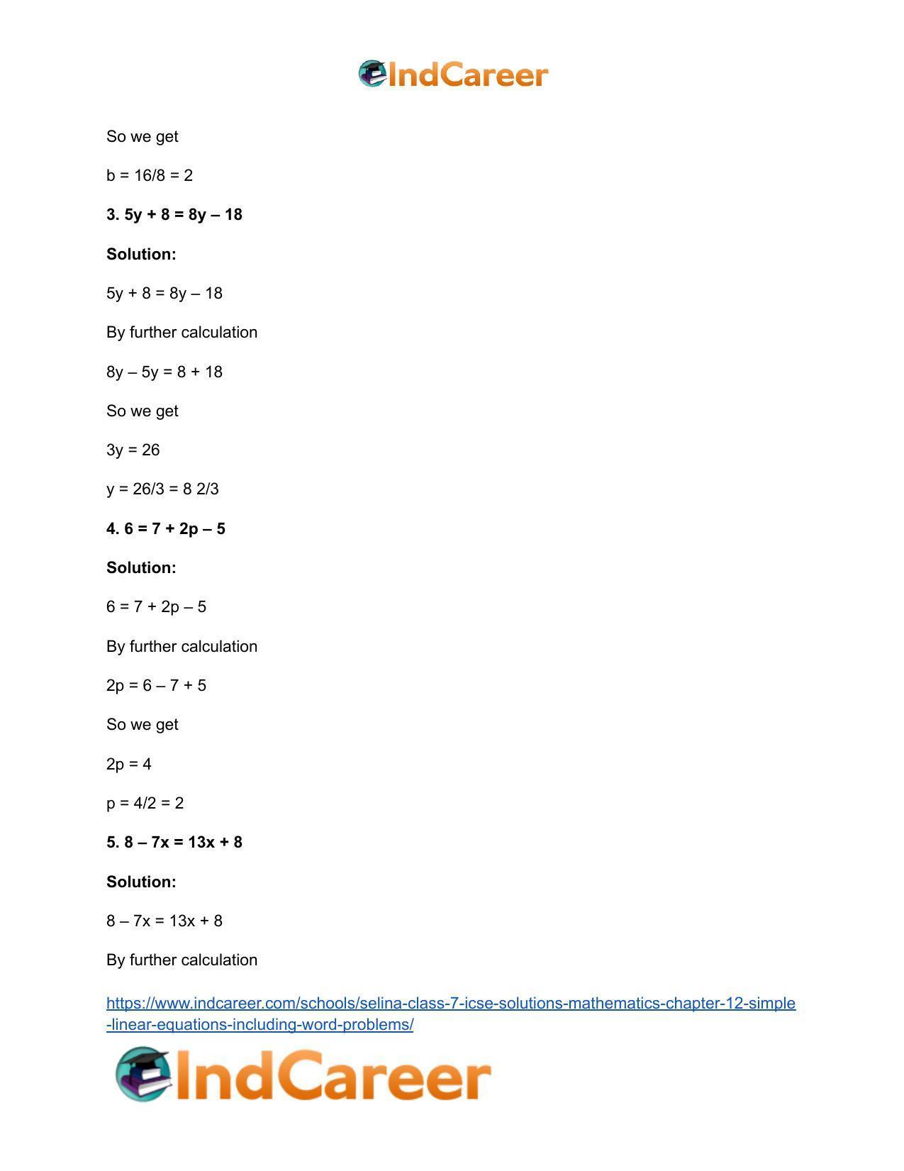 Selina Class 7 ICSE Solutions Mathematics : Chapter 12- Simple Linear Equations (Including Word Problems) - Page 7