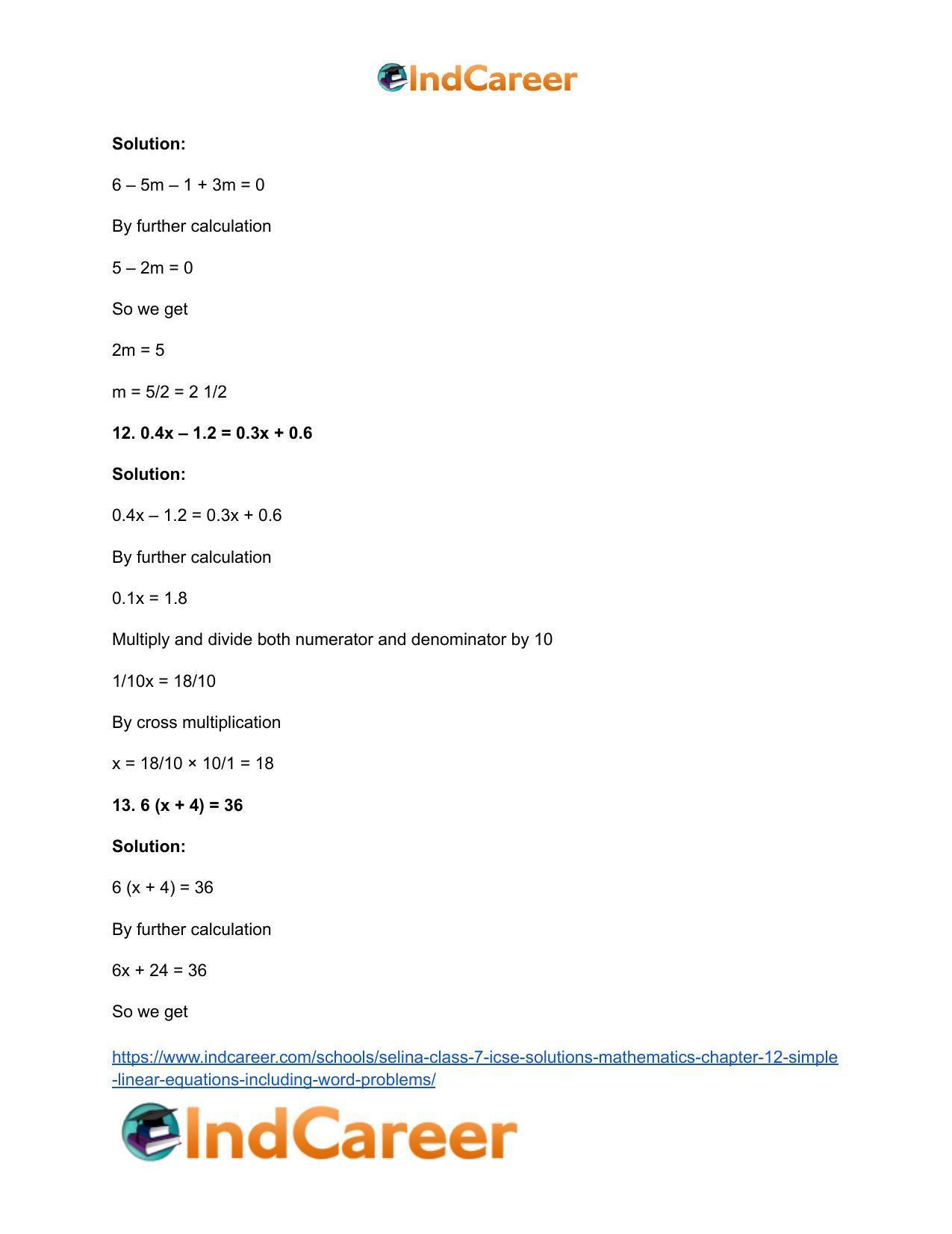 Selina Class 7 ICSE Solutions Mathematics : Chapter 12- Simple Linear Equations (Including Word Problems) - Page 10