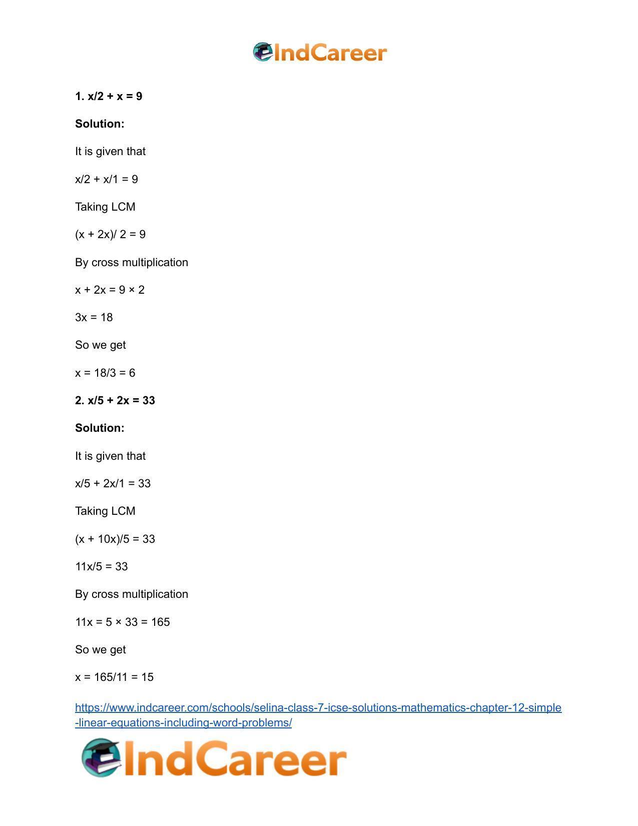 Selina Class 7 ICSE Solutions Mathematics : Chapter 12- Simple Linear Equations (Including Word Problems) - Page 12