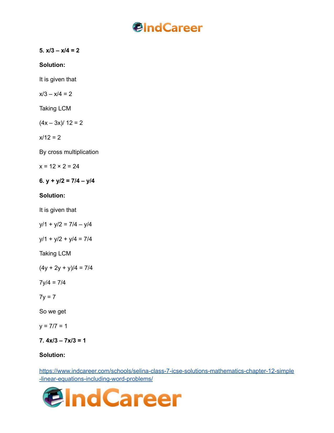 Selina Class 7 ICSE Solutions Mathematics : Chapter 12- Simple Linear Equations (Including Word Problems) - Page 14