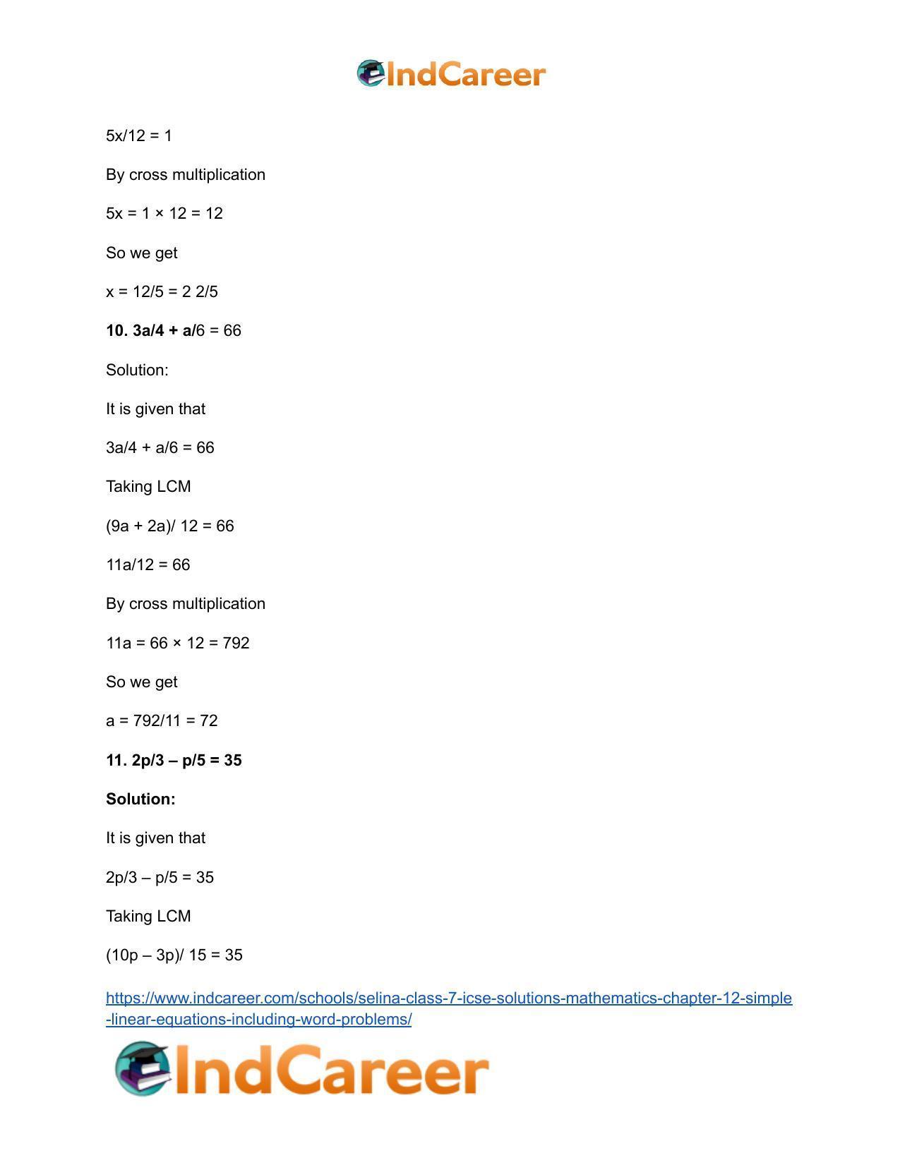 Selina Class 7 ICSE Solutions Mathematics : Chapter 12- Simple Linear Equations (Including Word Problems) - Page 16