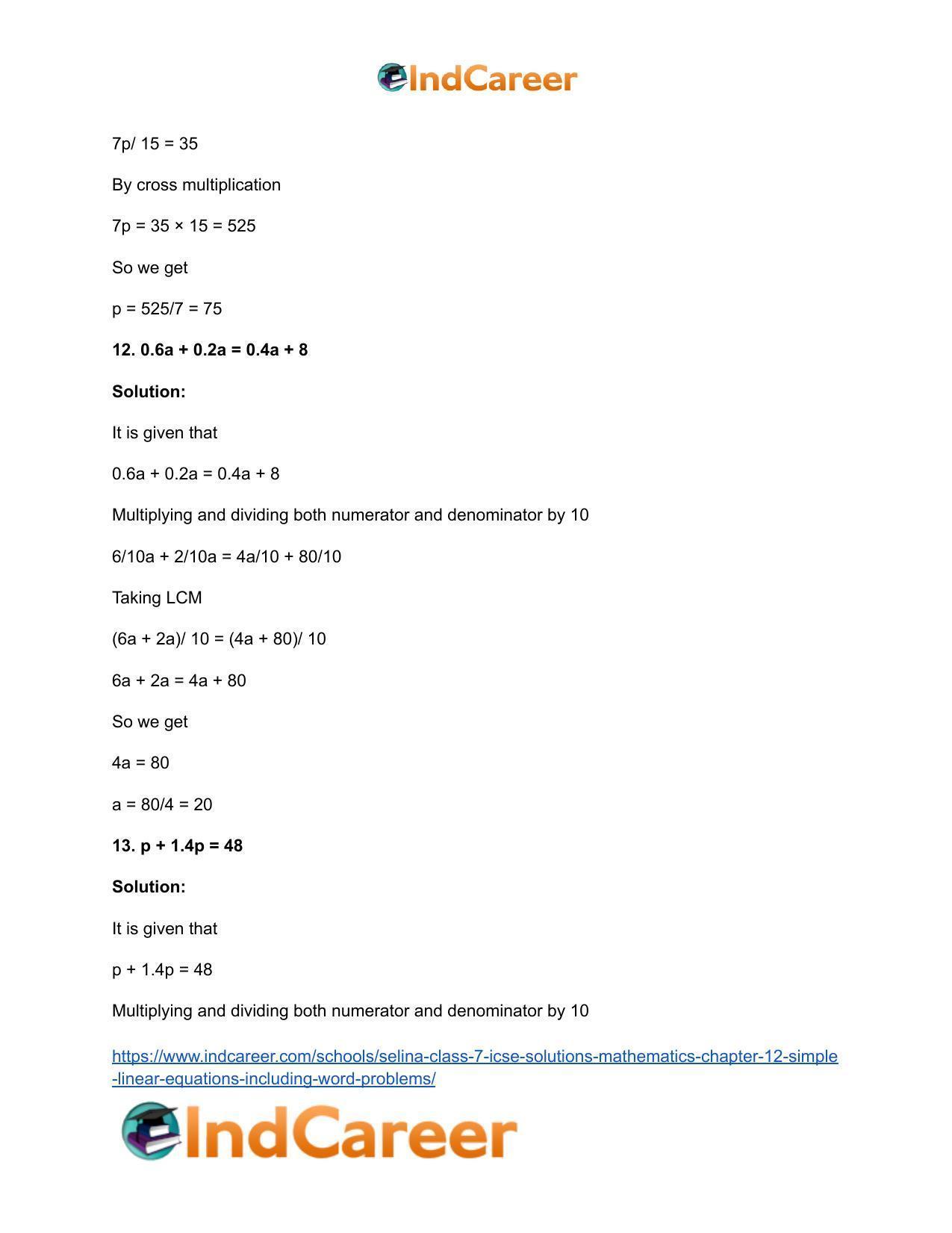 Selina Class 7 ICSE Solutions Mathematics : Chapter 12- Simple Linear Equations (Including Word Problems) - Page 17