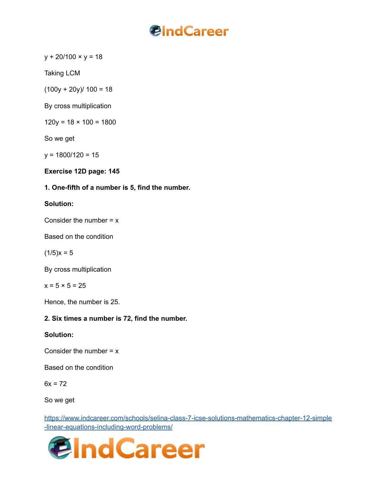 Selina Class 7 ICSE Solutions Mathematics : Chapter 12- Simple Linear Equations (Including Word Problems) - Page 19