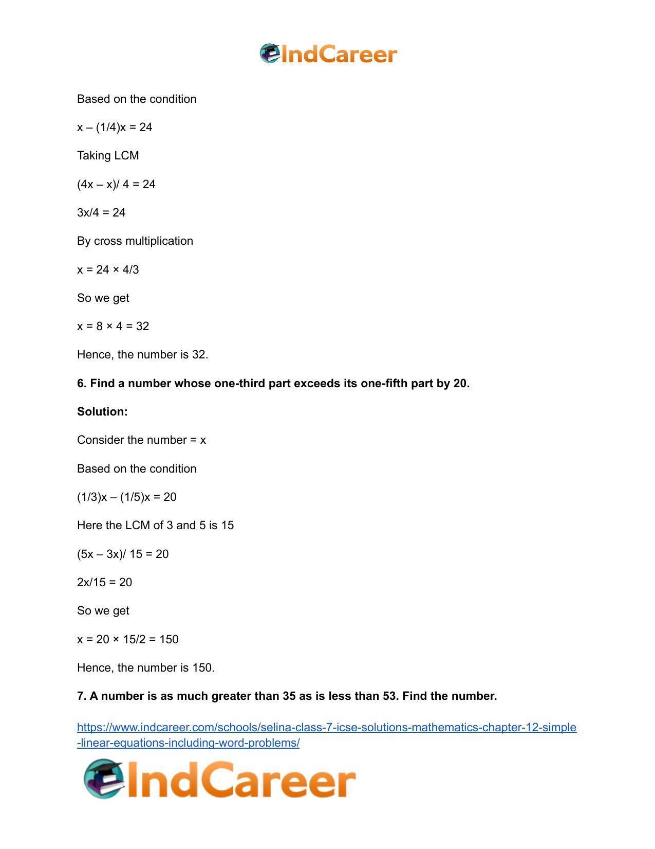 Selina Class 7 ICSE Solutions Mathematics : Chapter 12- Simple Linear Equations (Including Word Problems) - Page 21