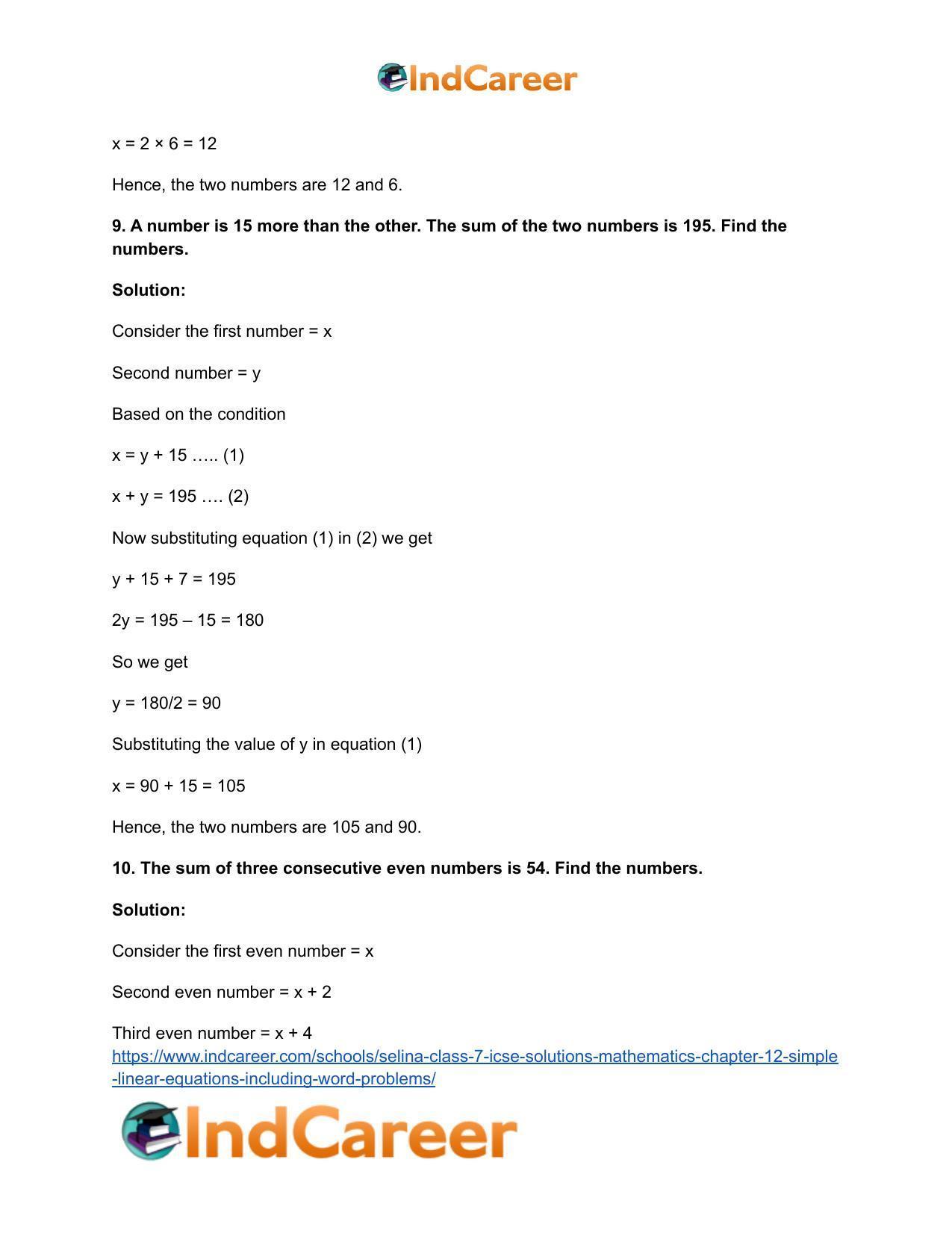 Selina Class 7 ICSE Solutions Mathematics : Chapter 12- Simple Linear Equations (Including Word Problems) - Page 23