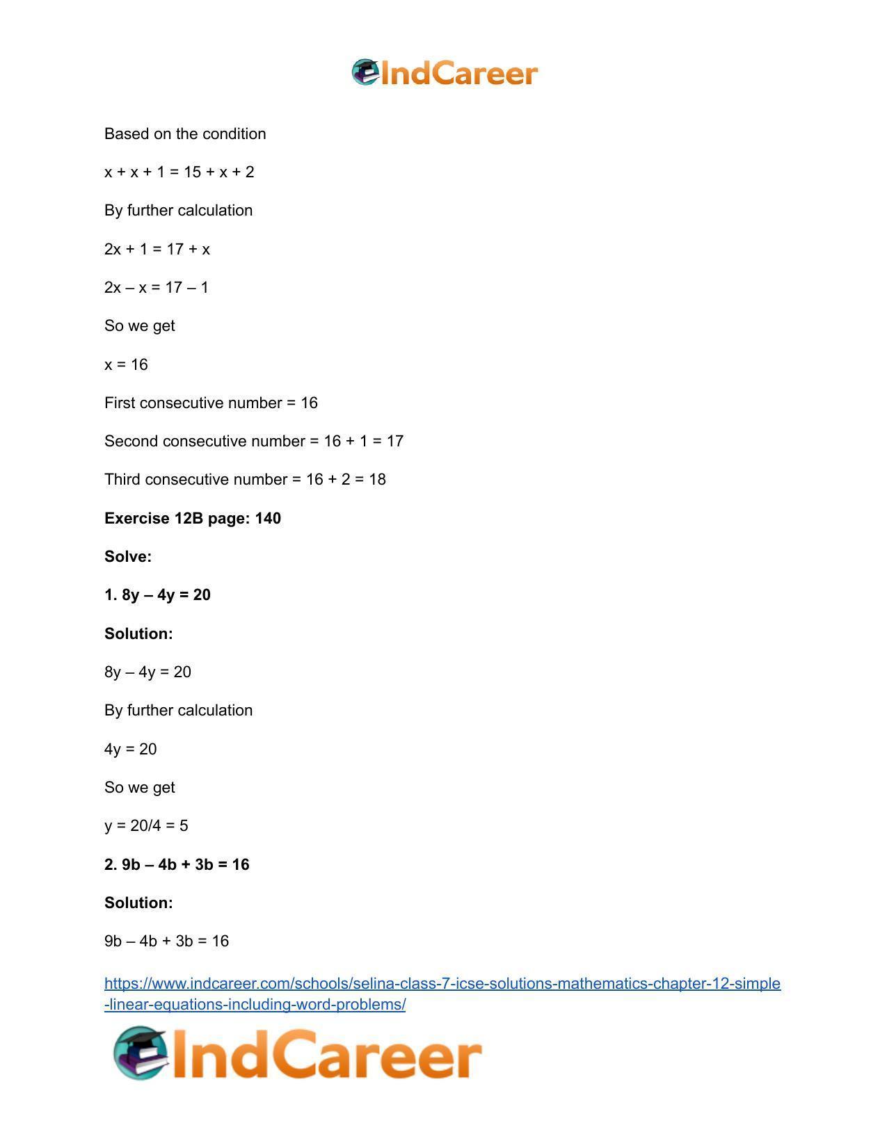 Selina Class 7 ICSE Solutions Mathematics : Chapter 12- Simple Linear Equations (Including Word Problems) - Page 27