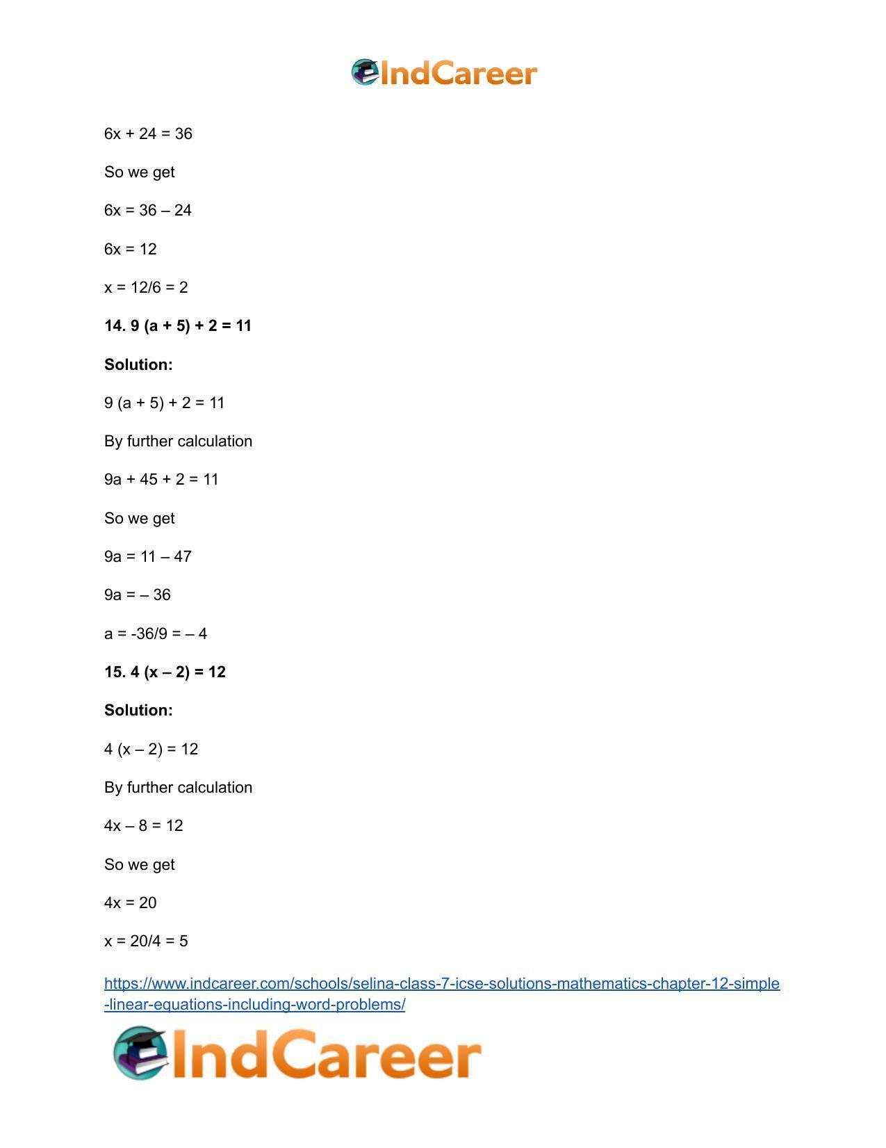 Selina Class 7 ICSE Solutions Mathematics : Chapter 12- Simple Linear Equations (Including Word Problems) - Page 32