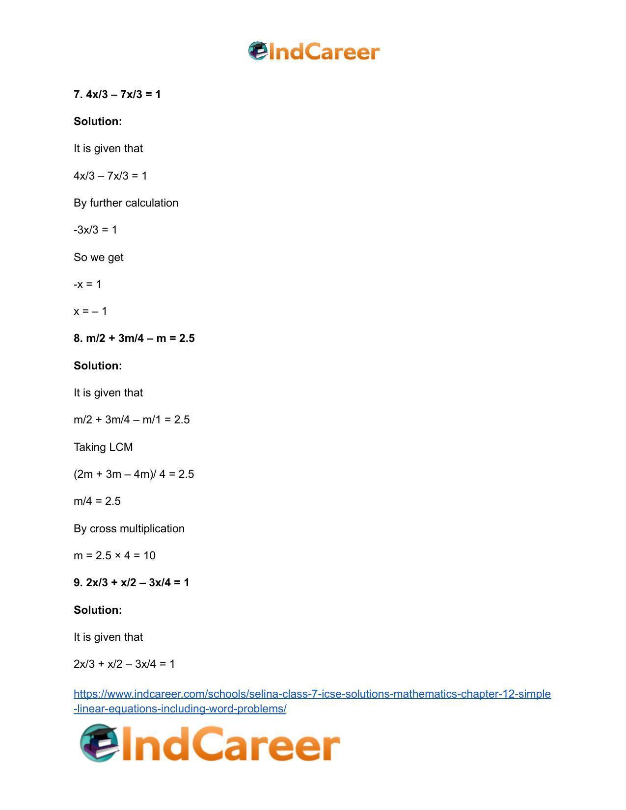 Selina Class 7 ICSE Solutions Mathematics : Chapter 12- Simple Linear Equations (Including Word Problems) - Page 36