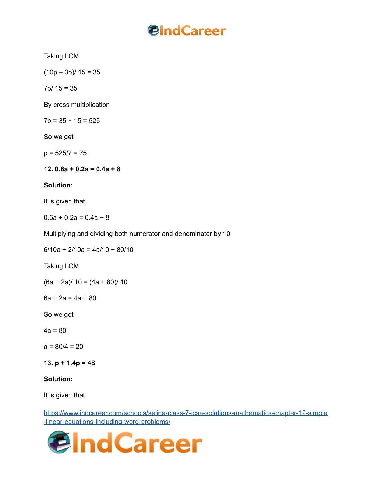 Selina Class 7 ICSE Solutions Mathematics : Chapter 12- Simple Linear Equations (Including Word Problems) - Page 38