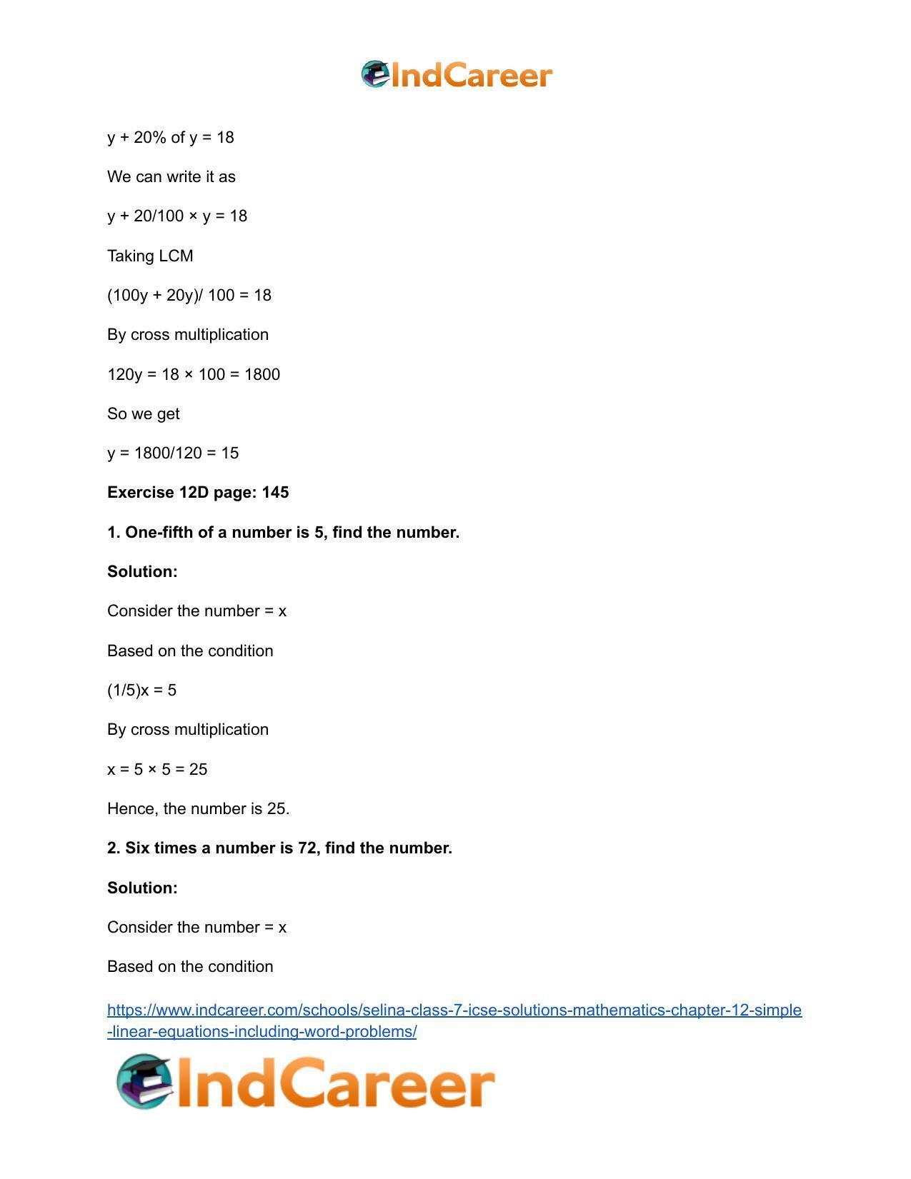 Selina Class 7 ICSE Solutions Mathematics : Chapter 12- Simple Linear Equations (Including Word Problems) - Page 40