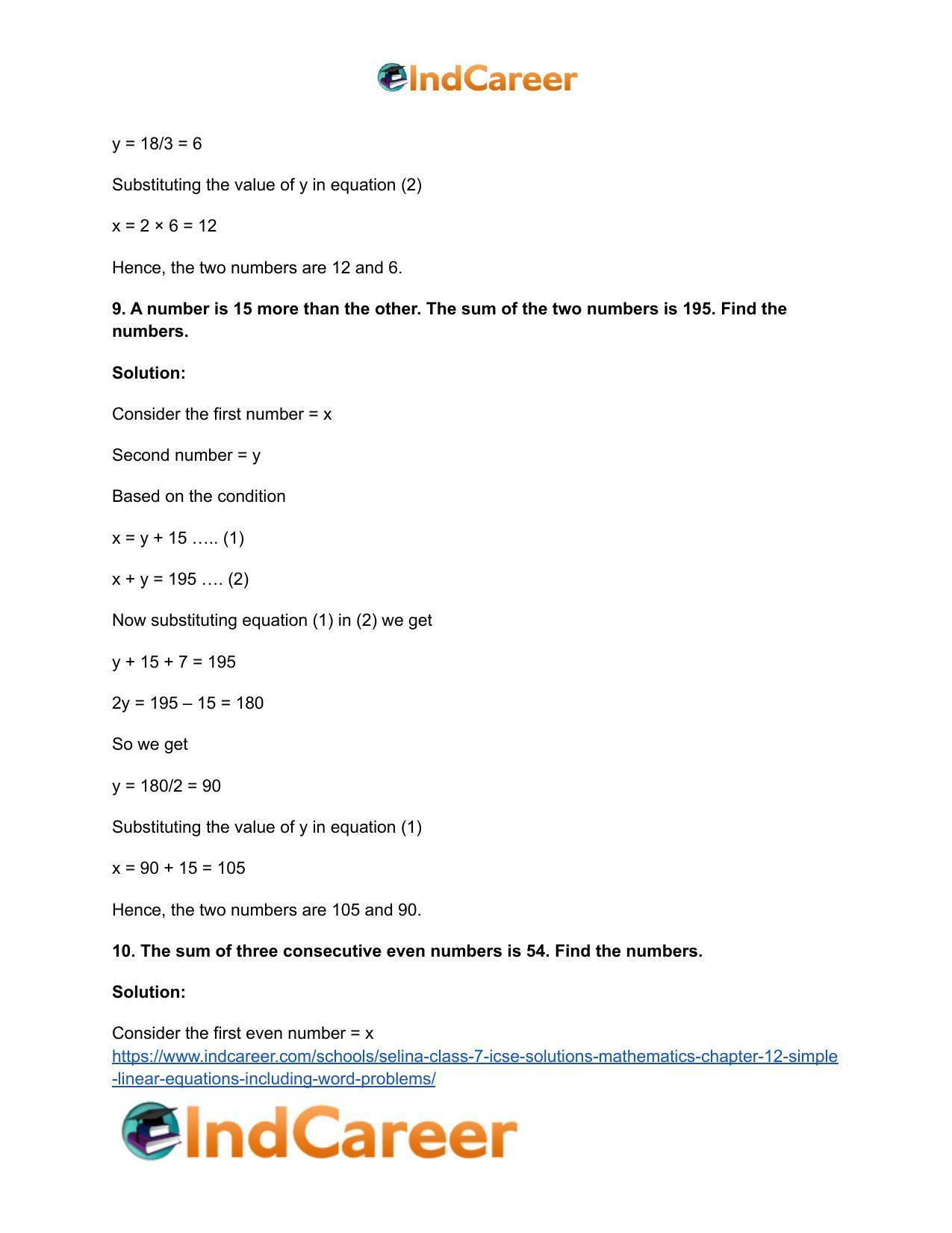 Selina Class 7 ICSE Solutions Mathematics : Chapter 12- Simple Linear Equations (Including Word Problems) - Page 44