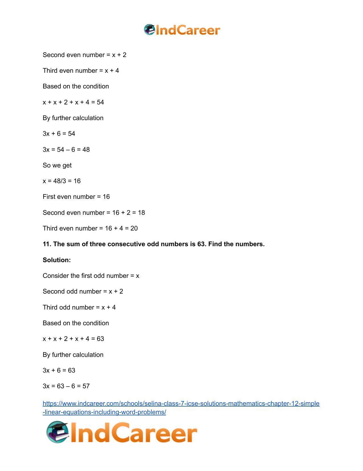 Selina Class 7 ICSE Solutions Mathematics : Chapter 12- Simple Linear Equations (Including Word Problems) - Page 45