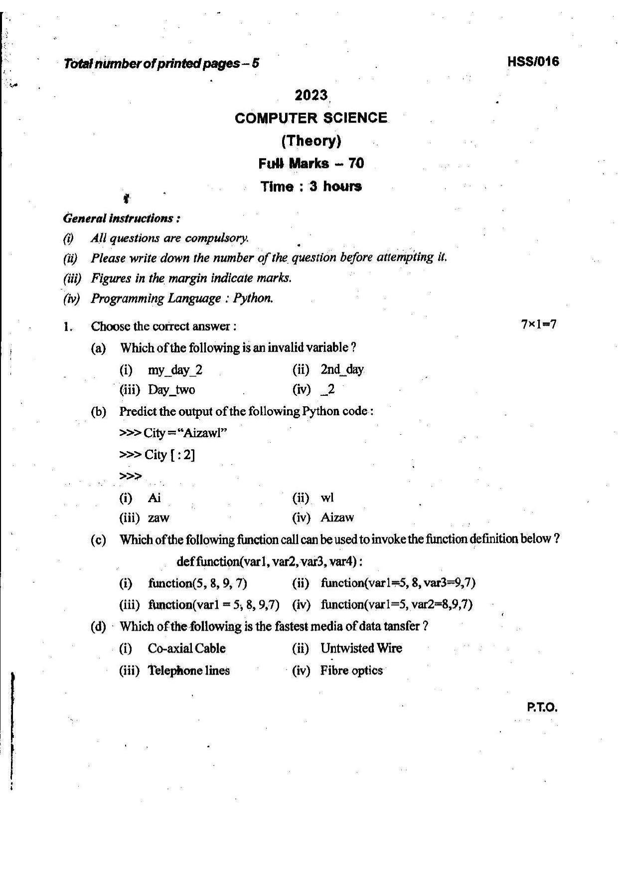 MBSE HSSLC 2023 Science Question Paper - Page 11