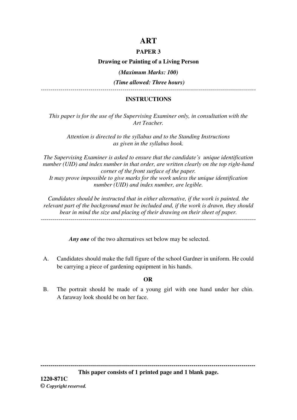 ISC Class 12 2020 Art Paper III Question Paper - Page 1