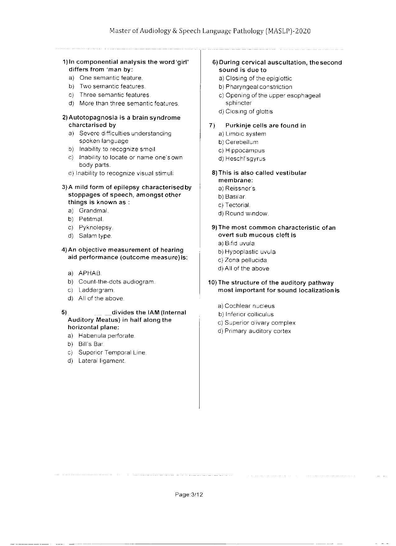 WBJEEB JEMAS (PG) 2020 MASLP Question Paper - Page 3