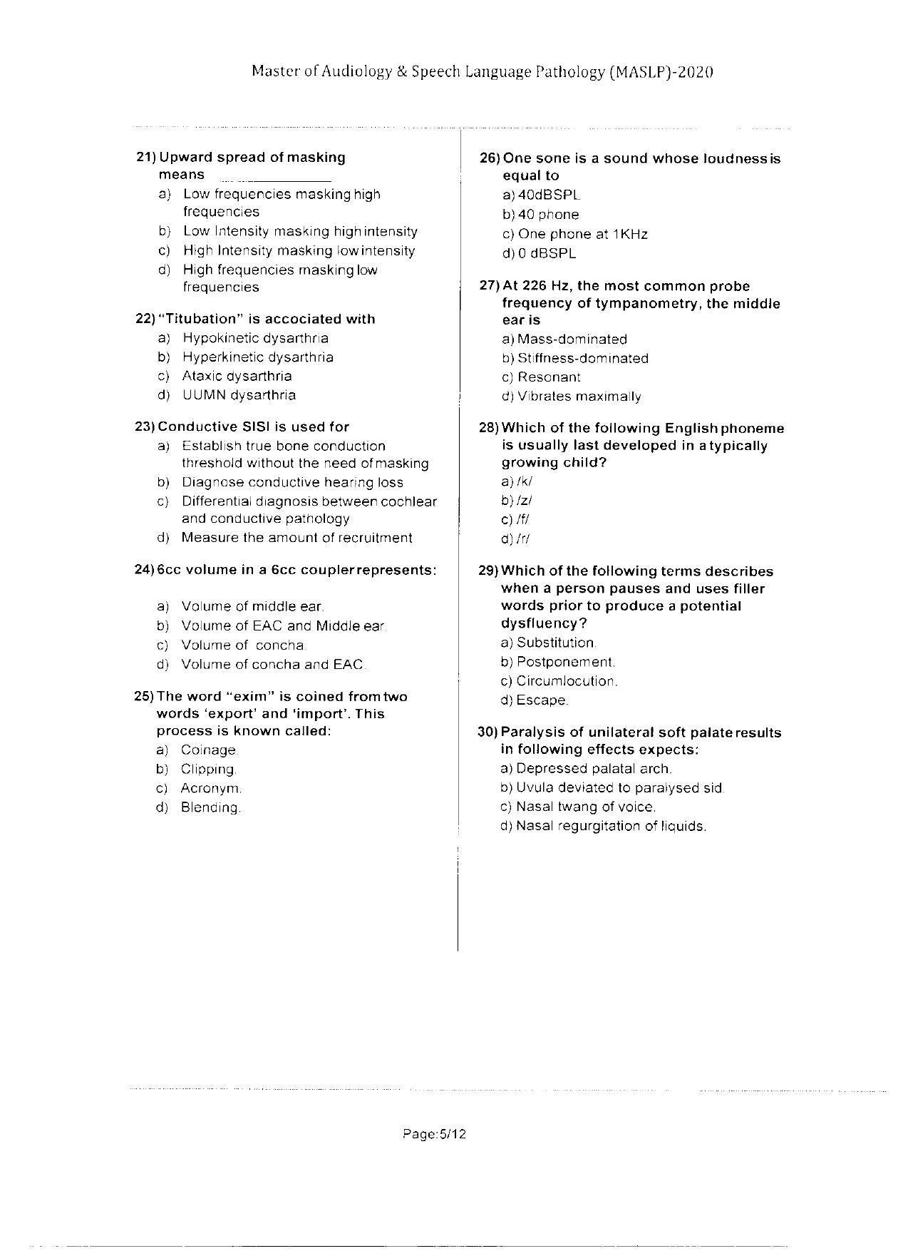 WBJEEB JEMAS (PG) 2020 MASLP Question Paper - Page 5