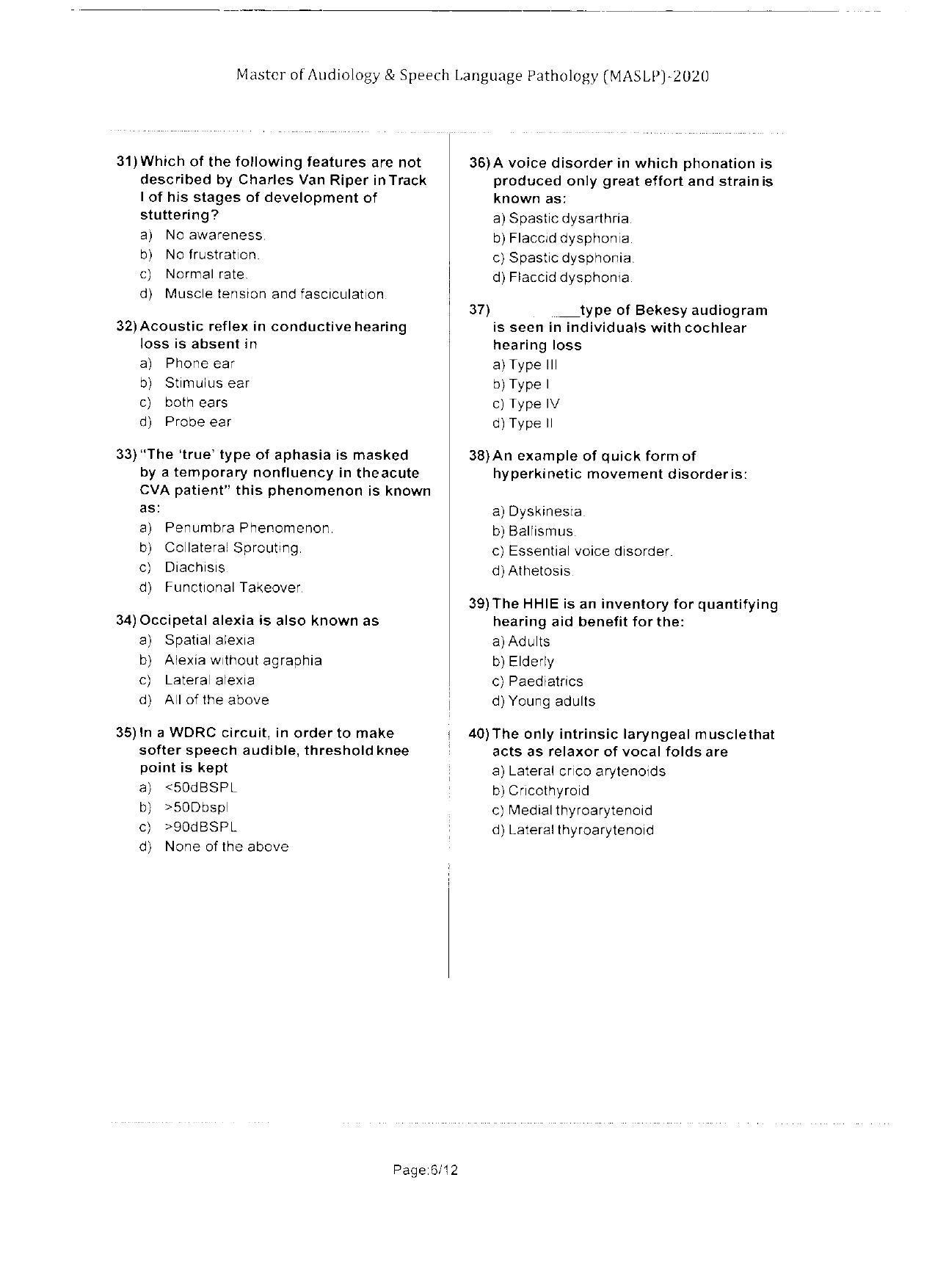 WBJEEB JEMAS (PG) 2020 MASLP Question Paper - Page 6