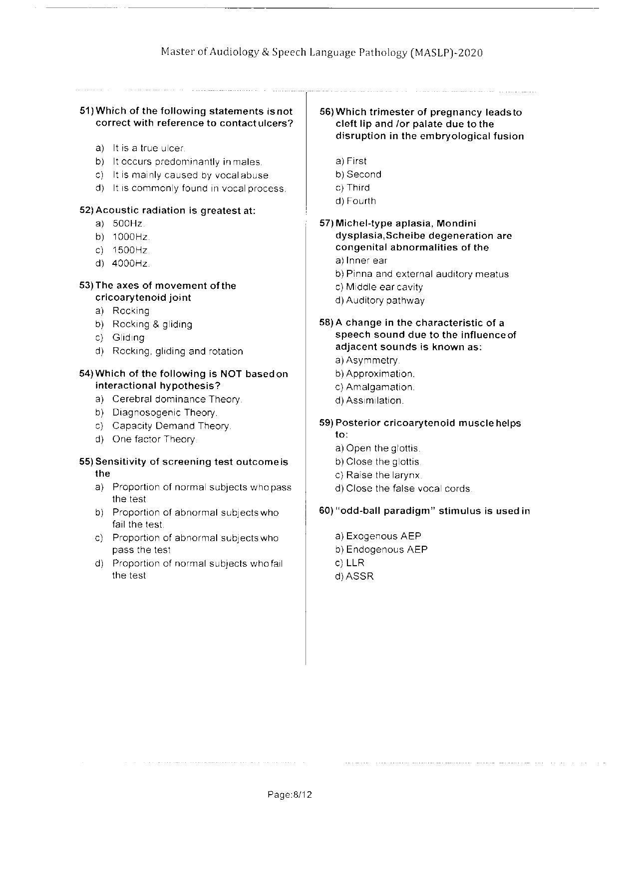 WBJEEB JEMAS (PG) 2020 MASLP Question Paper - Page 8