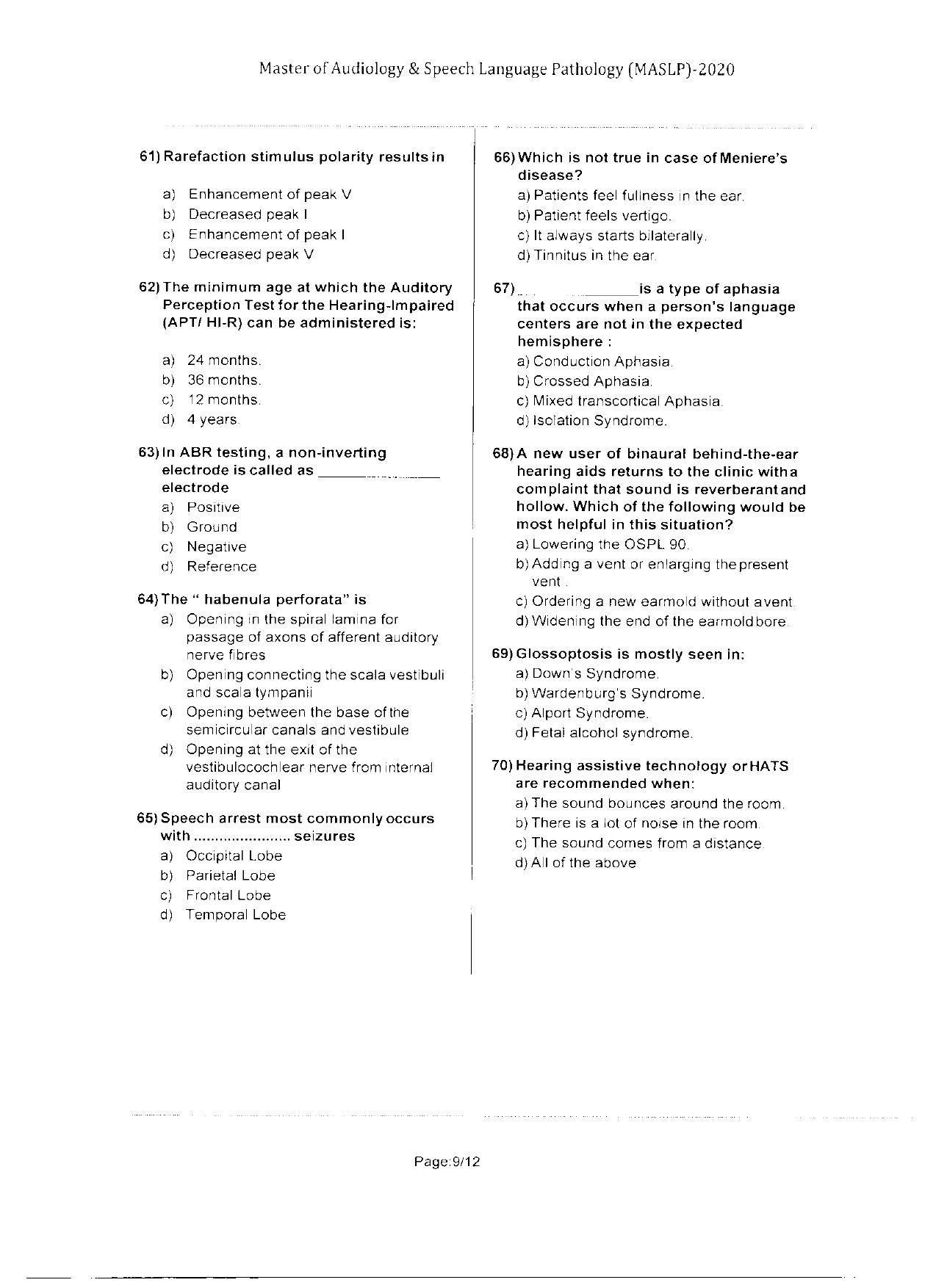 WBJEEB JEMAS (PG) 2020 MASLP Question Paper - Page 9