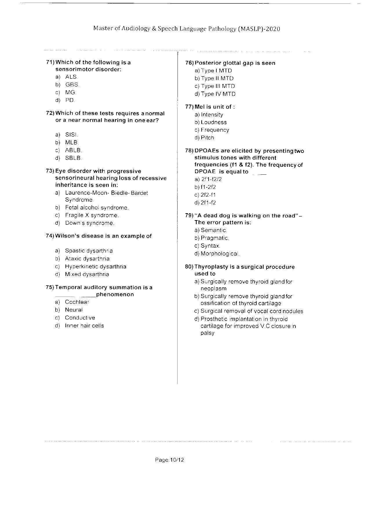 WBJEEB JEMAS (PG) 2020 MASLP Question Paper - Page 10