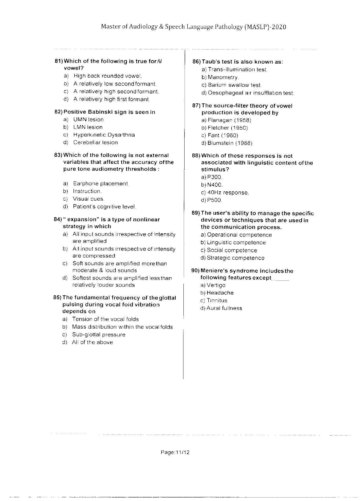 WBJEEB JEMAS (PG) 2020 MASLP Question Paper - Page 11