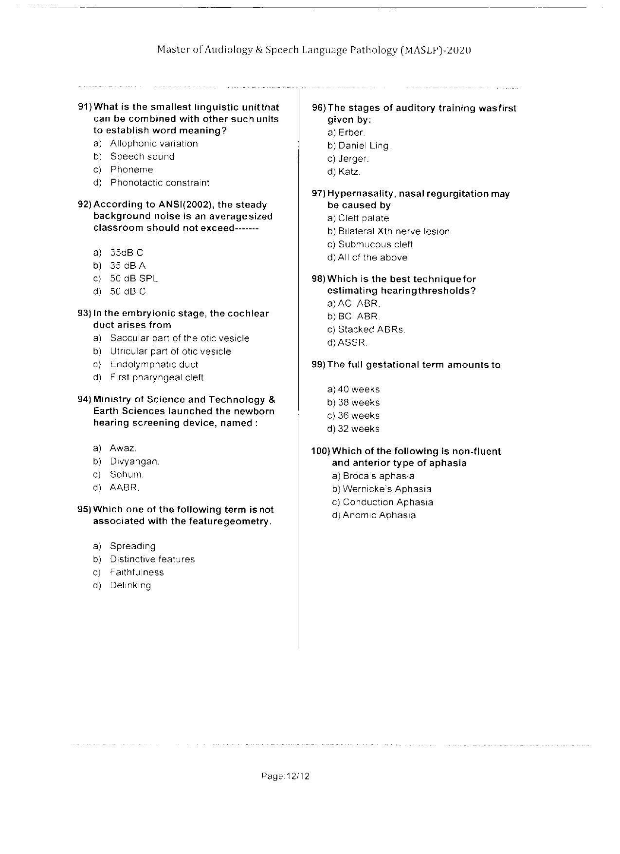 WBJEEB JEMAS (PG) 2020 MASLP Question Paper - Page 12