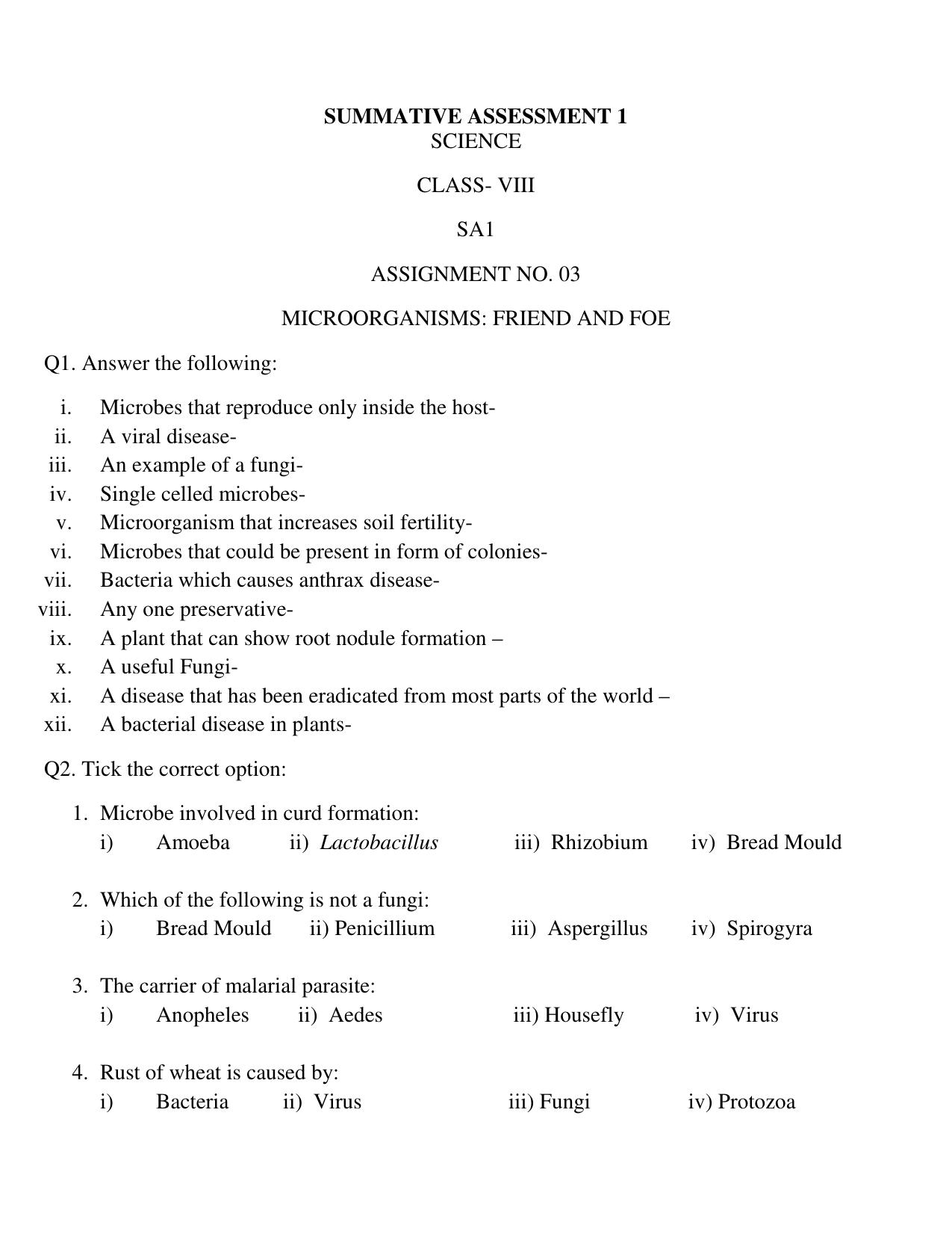 CBSE Worksheets for Class 8 Science Assignment 6 - Page 1