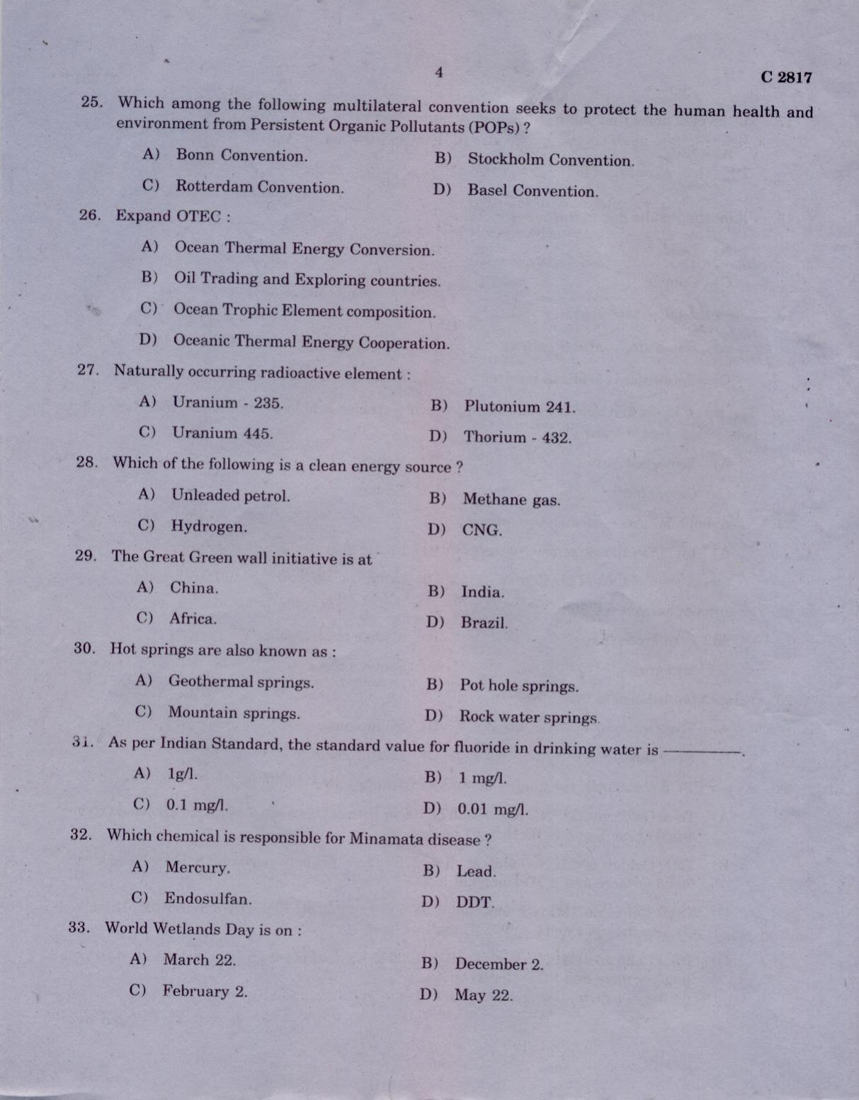 CUCAT 2021 M.Sc Environmental Science Question Paper - Page 4