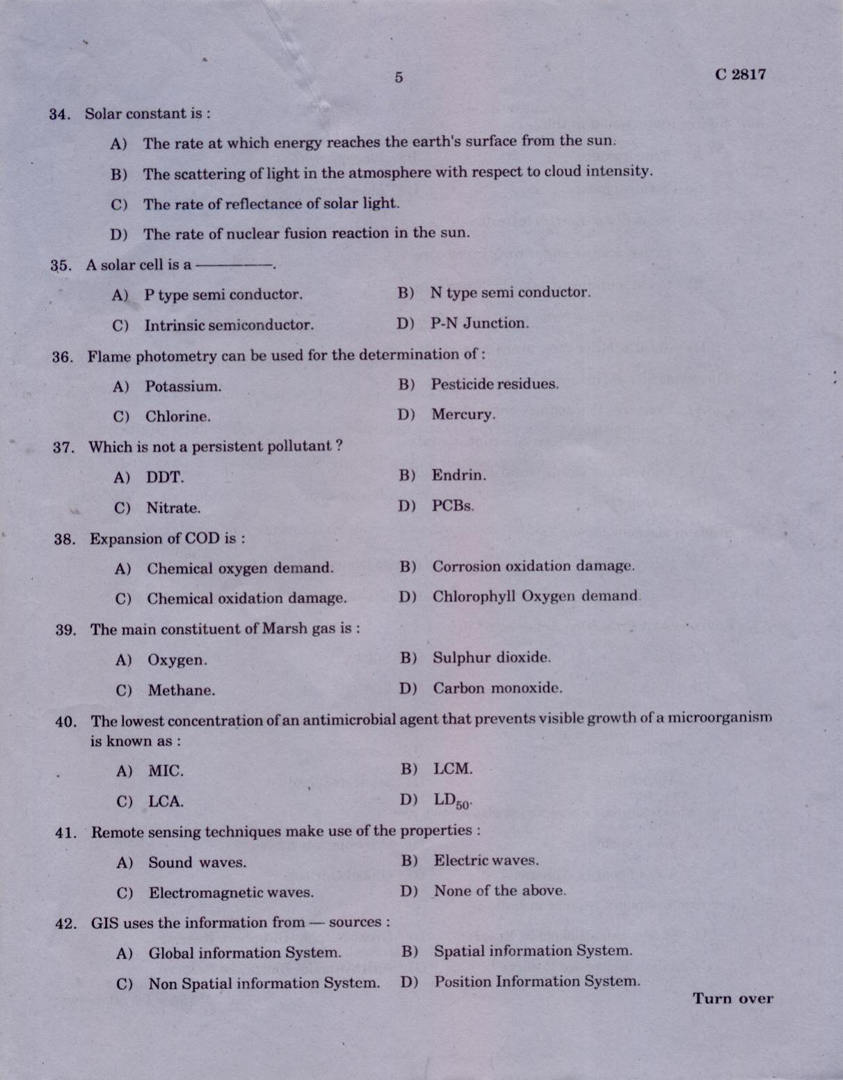 CUCAT 2021 M.Sc Environmental Science Question Paper - Page 5