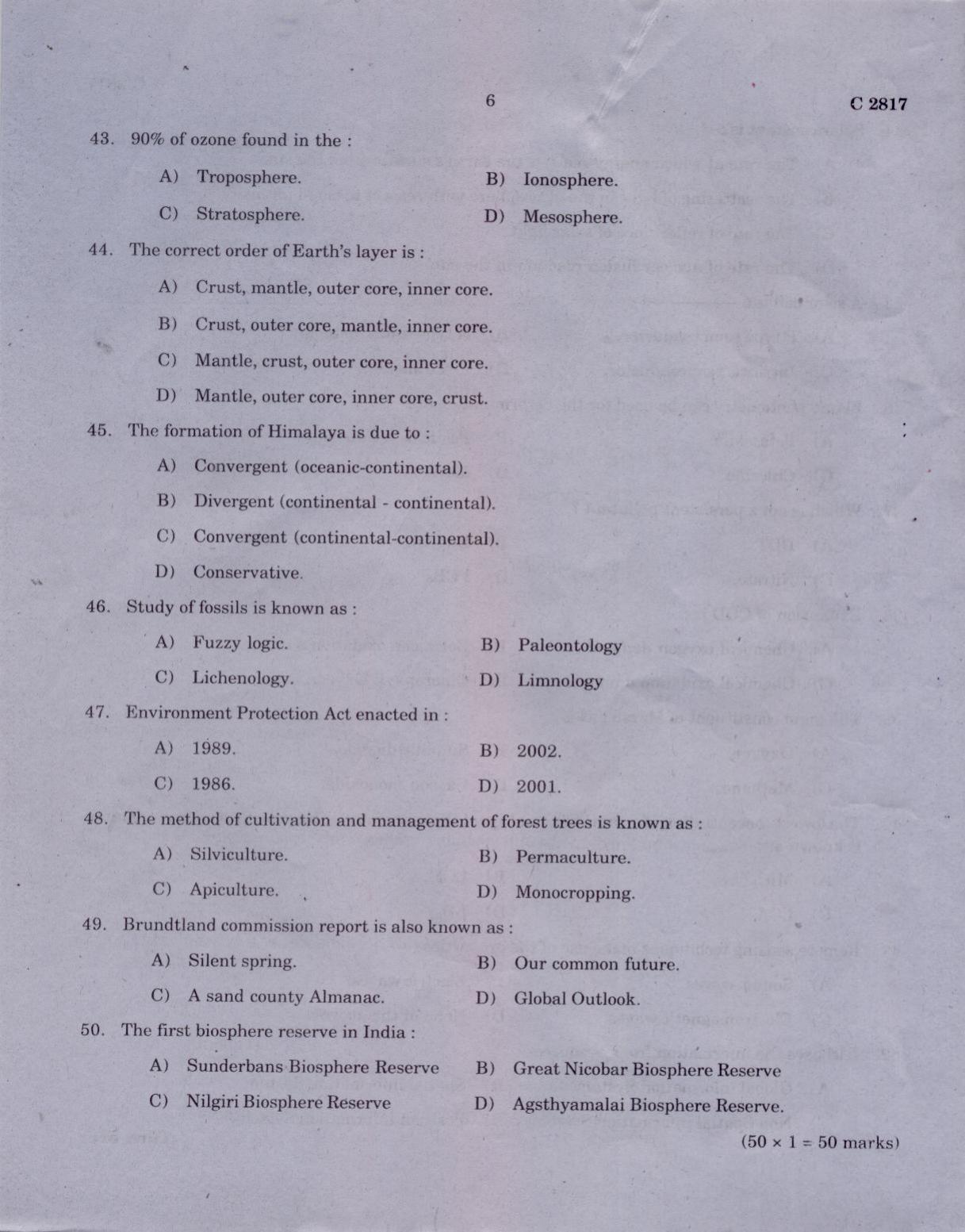 CUCAT 2021 M.Sc Environmental Science Question Paper - Page 6