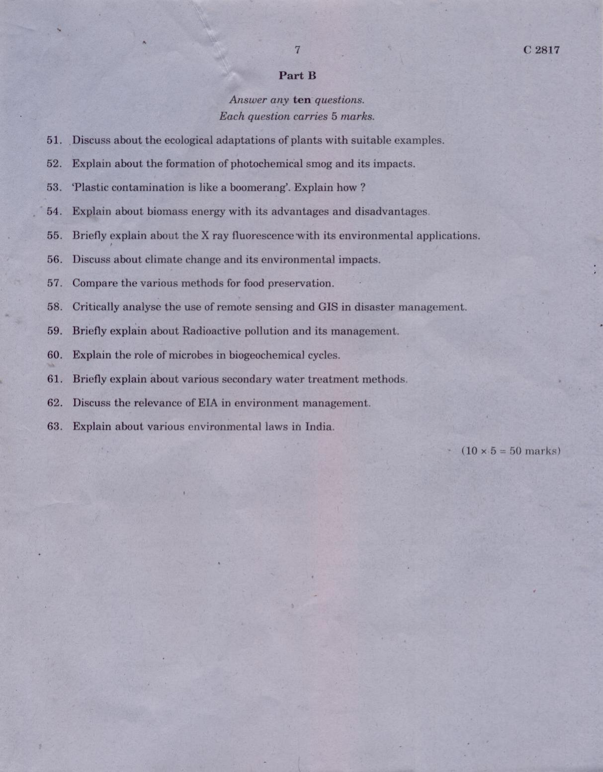 CUCAT 2021 M.Sc Environmental Science Question Paper - Page 7