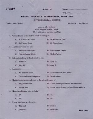 CUCAT 2021 M.Sc Environmental Science Question Paper