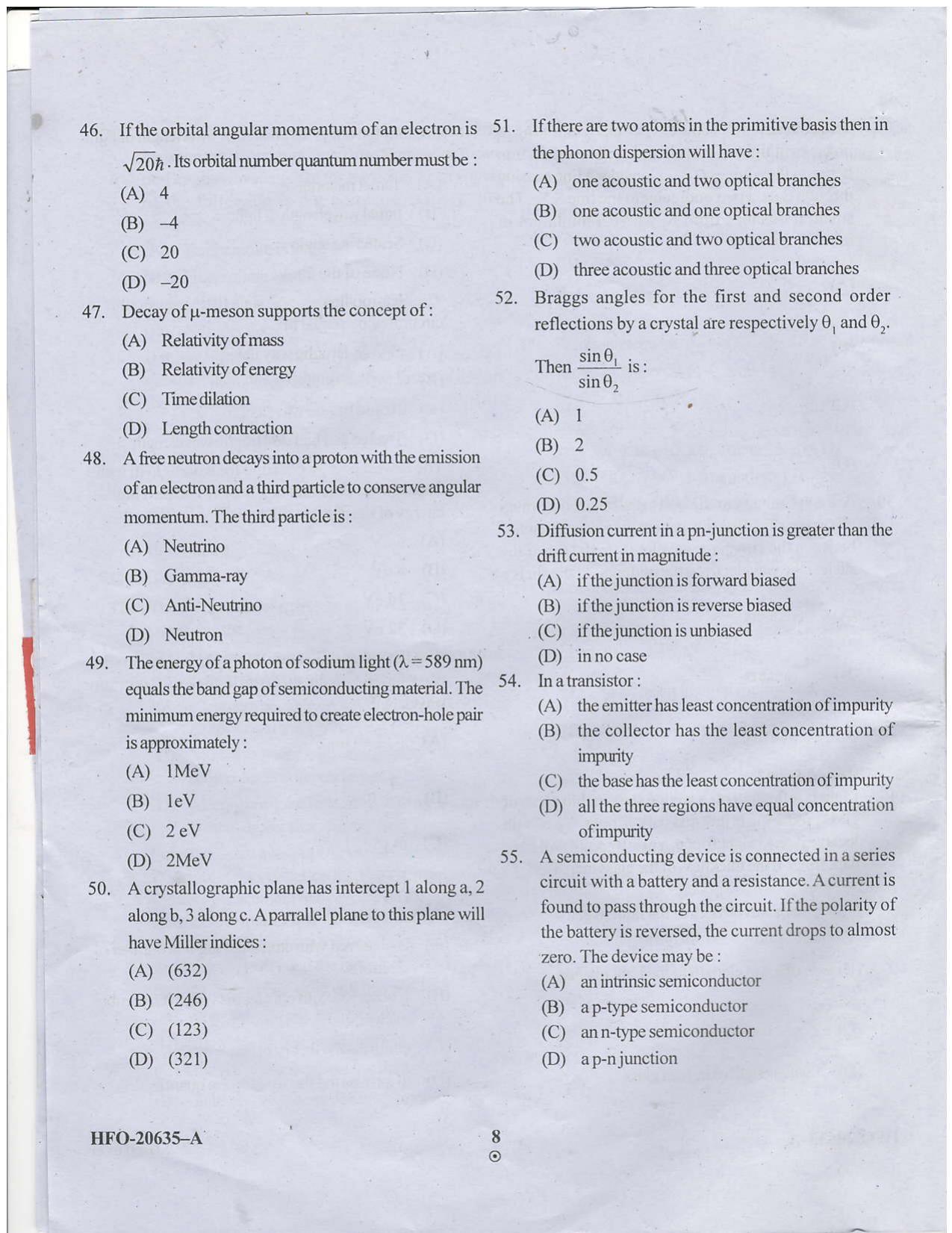 KUET 2023 M.Sc. Physics Question Paper - Page 54