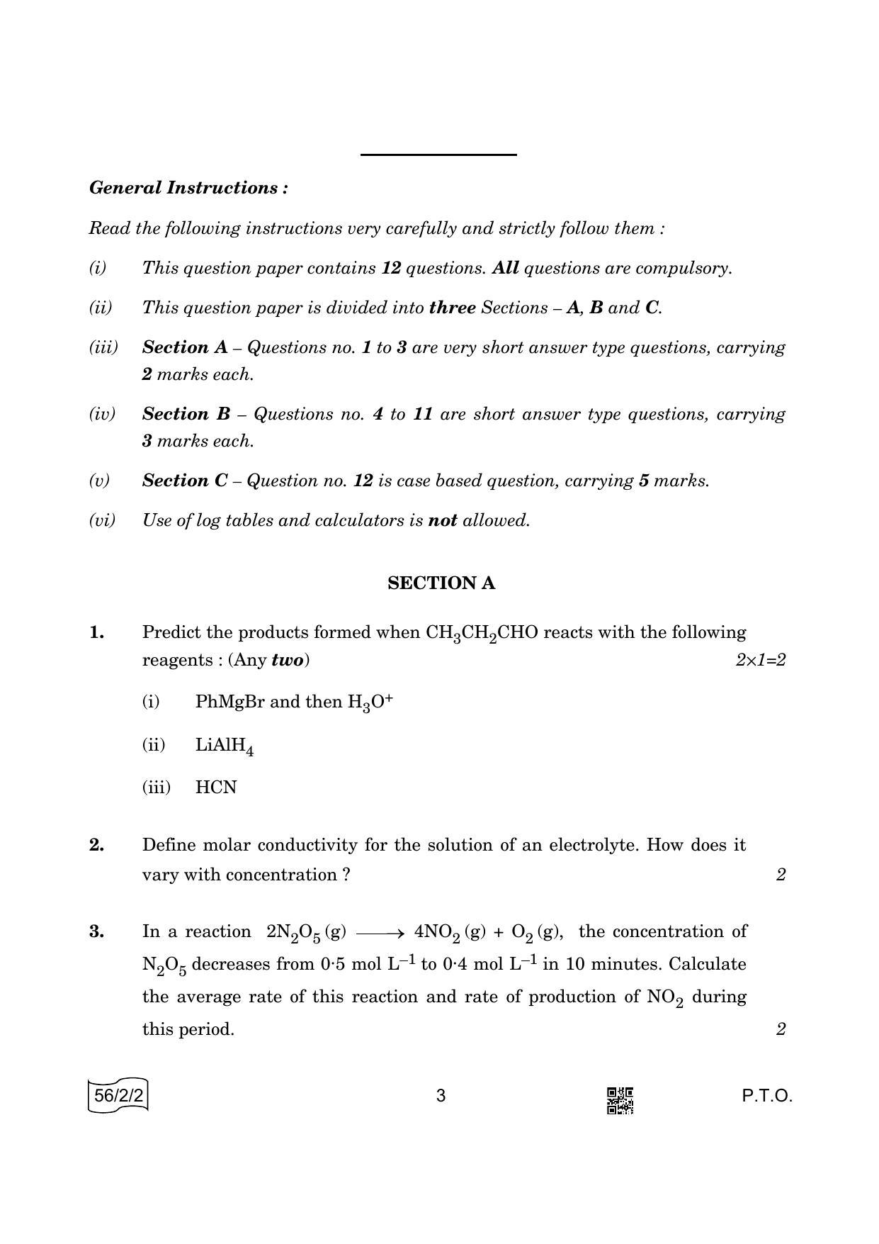 CBSE Class 12 56-2-2 Chemistry 2022 Question Paper - Page 3