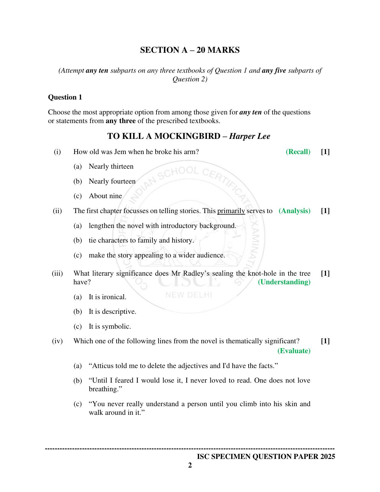 ISC Class 12 2025 ELECTIVE ENGLISH (SQP & AK) Specimen Paper - Page 2