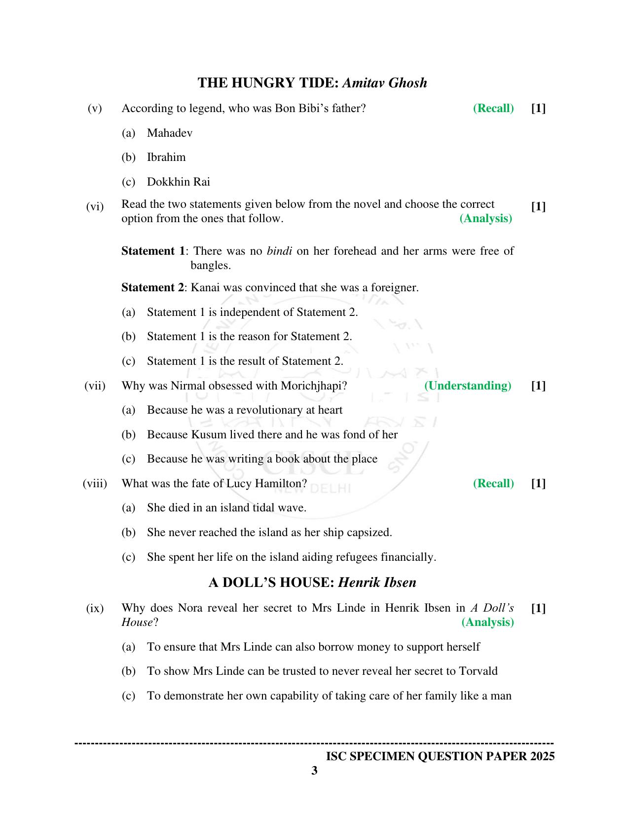 ISC Class 12 2025 ELECTIVE ENGLISH (SQP & AK) Specimen Paper - Page 3