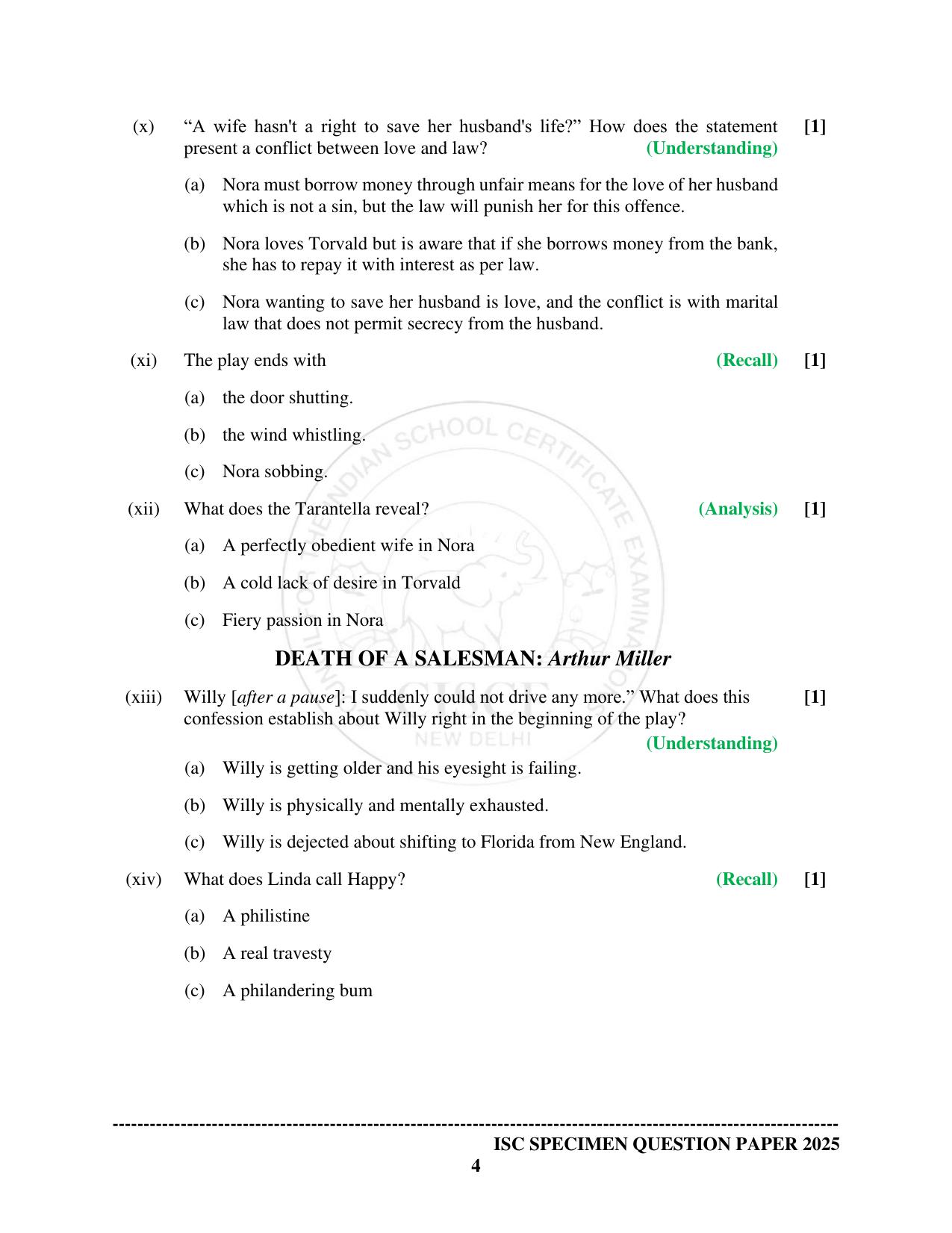 ISC Class 12 2025 ELECTIVE ENGLISH (SQP & AK) Specimen Paper - Page 4