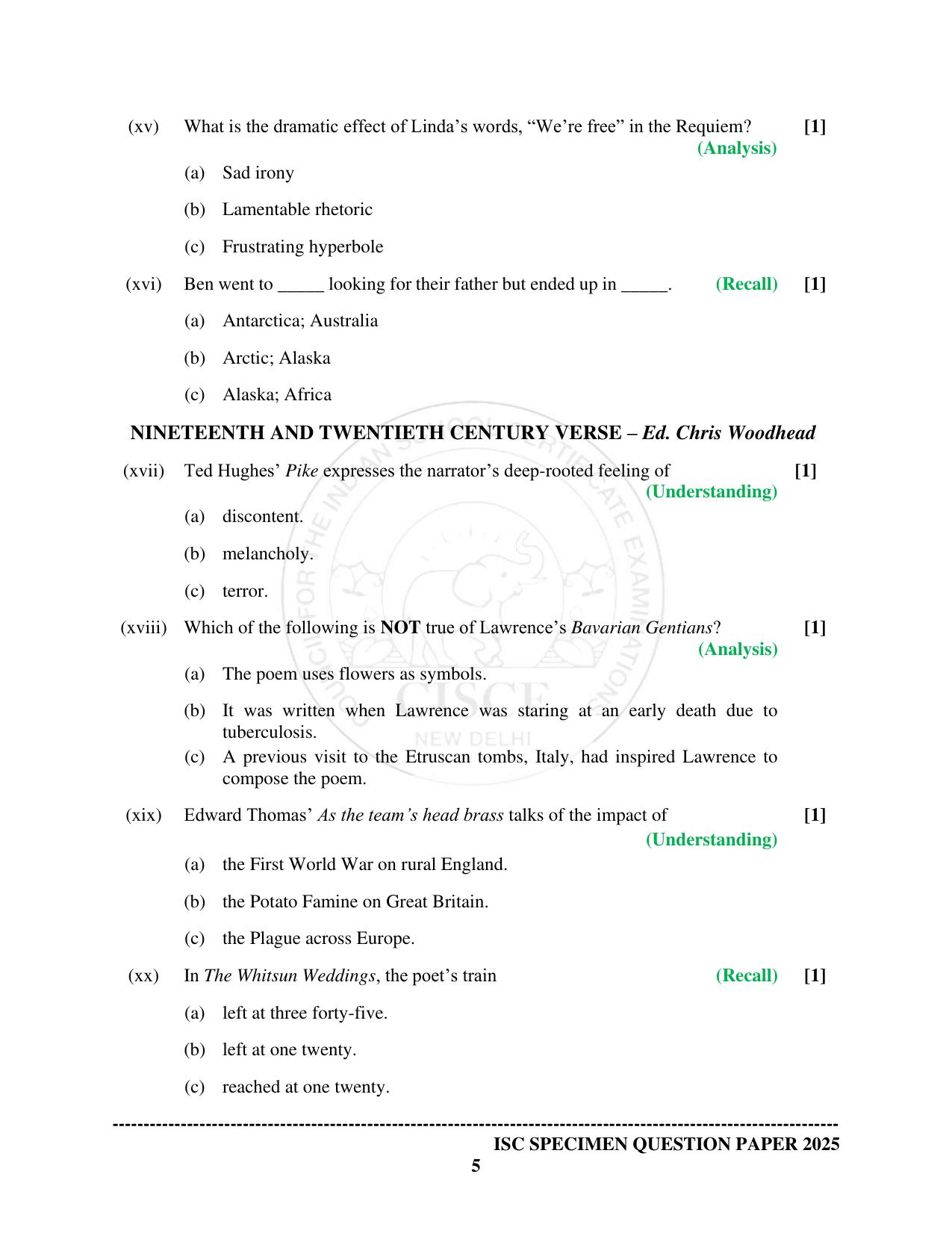 ISC Class 12 2025 ELECTIVE ENGLISH (SQP & AK) Specimen Paper - Page 5